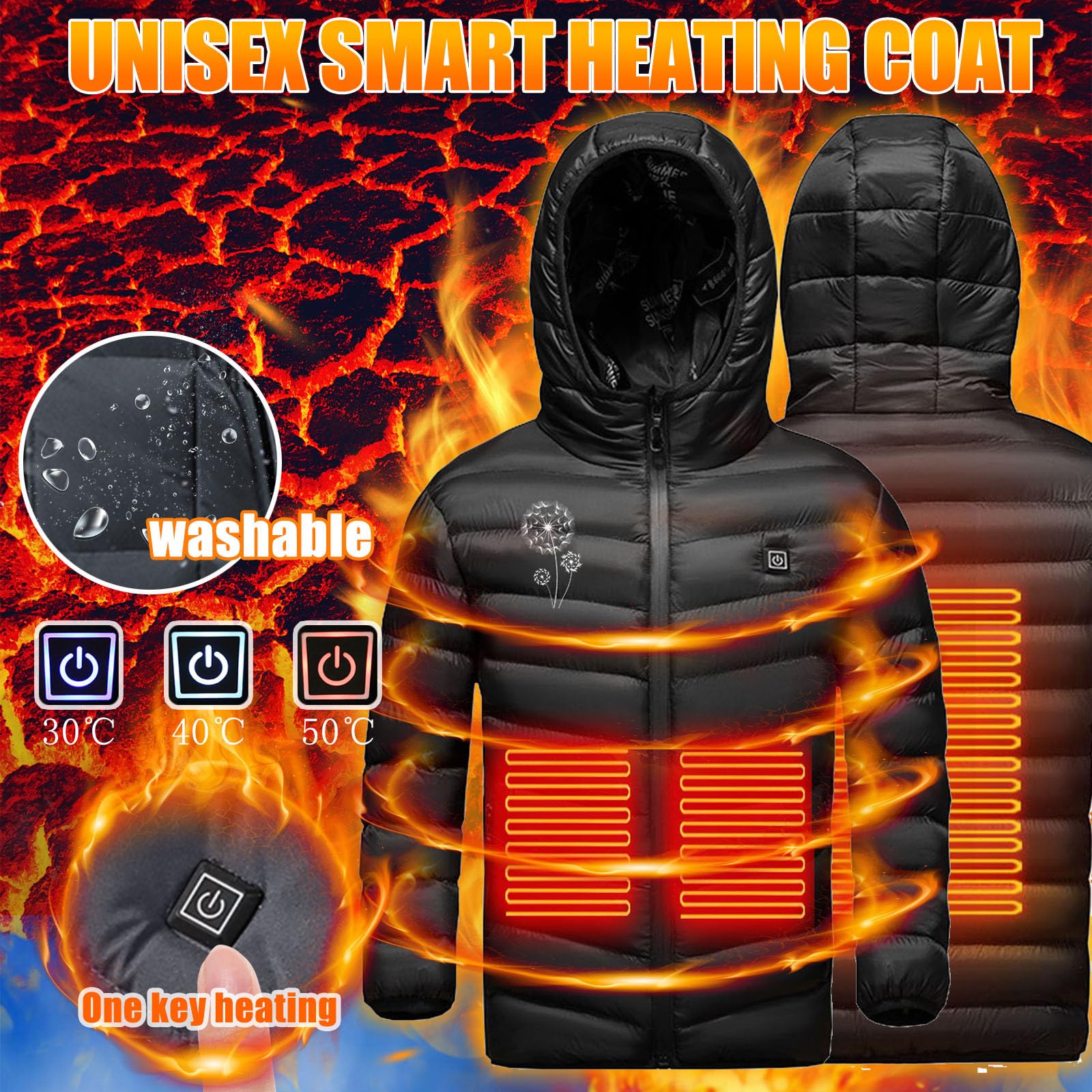 Veste Chauffant USB Enfants Garçons Filles Manteau Doudoune Chauffant avec 3 Zones de Chauffage avec Manches Longues et Capuche pour Camping Coupe-Vent Imperméable Ski