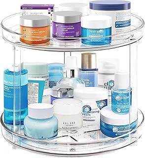 2 Tier Lazy Susan, 10.6 Inch Clear Makeup & Skincare Organizer, Bathroom Countertop Perfume Organizer