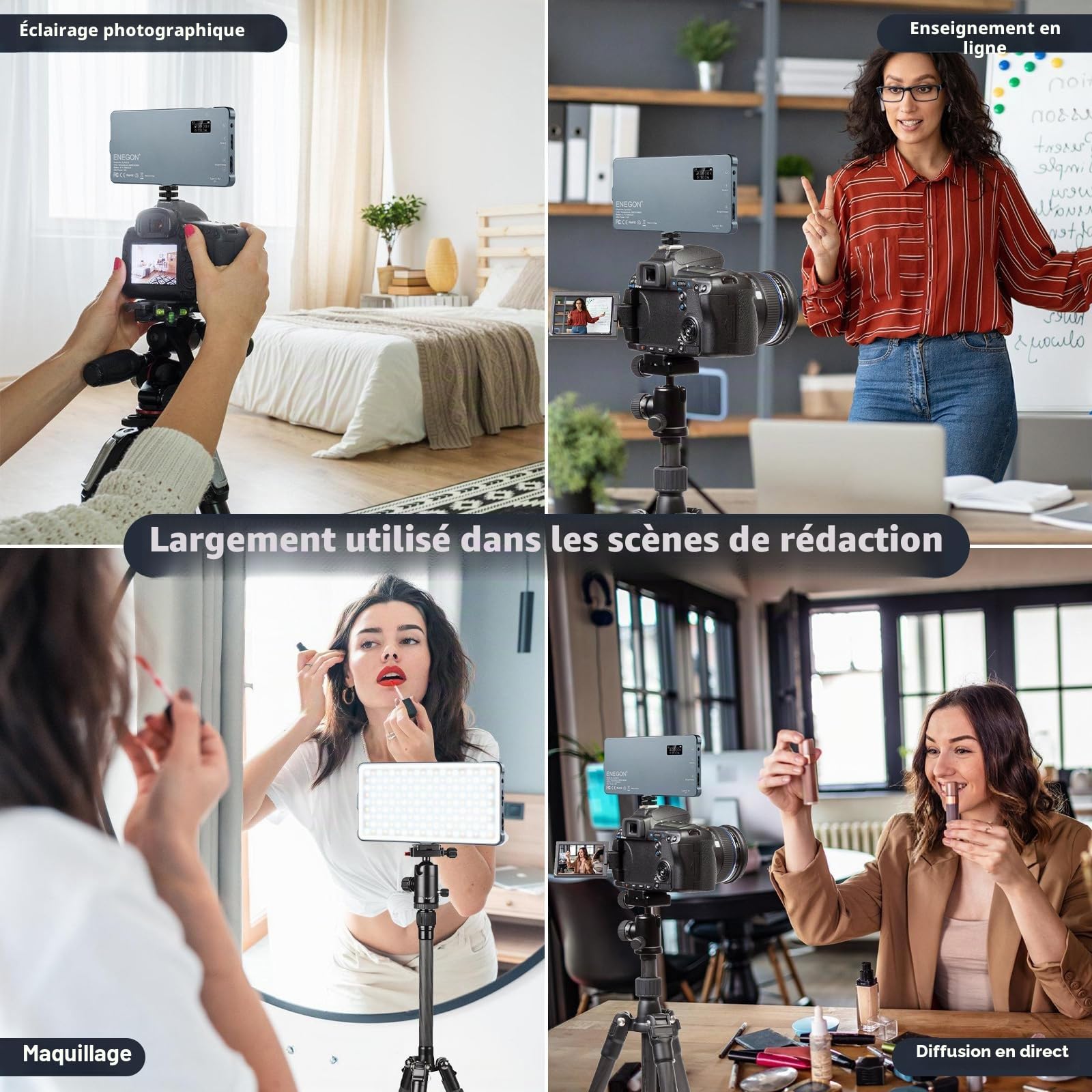 ENEGON 180 LED Lampe Vidéo, 4000mAh Rechargeable Deux Couleurs Panneau LED Video Light sur Caméra, 2500K-9900K CRI 96+, Portable Éclairage Photo Vidéo pour iPhone, Sony, Canon, Nikon, Fuji
