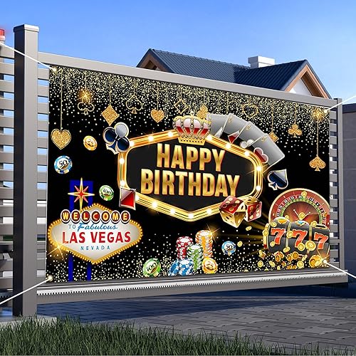 Miniatura 7 de Avezano Telón de fondo de cumpleaños de casino de Las Vegas Casino Night Birthday Banner Cartel de casino para suministros de fiesta de cumpleaños