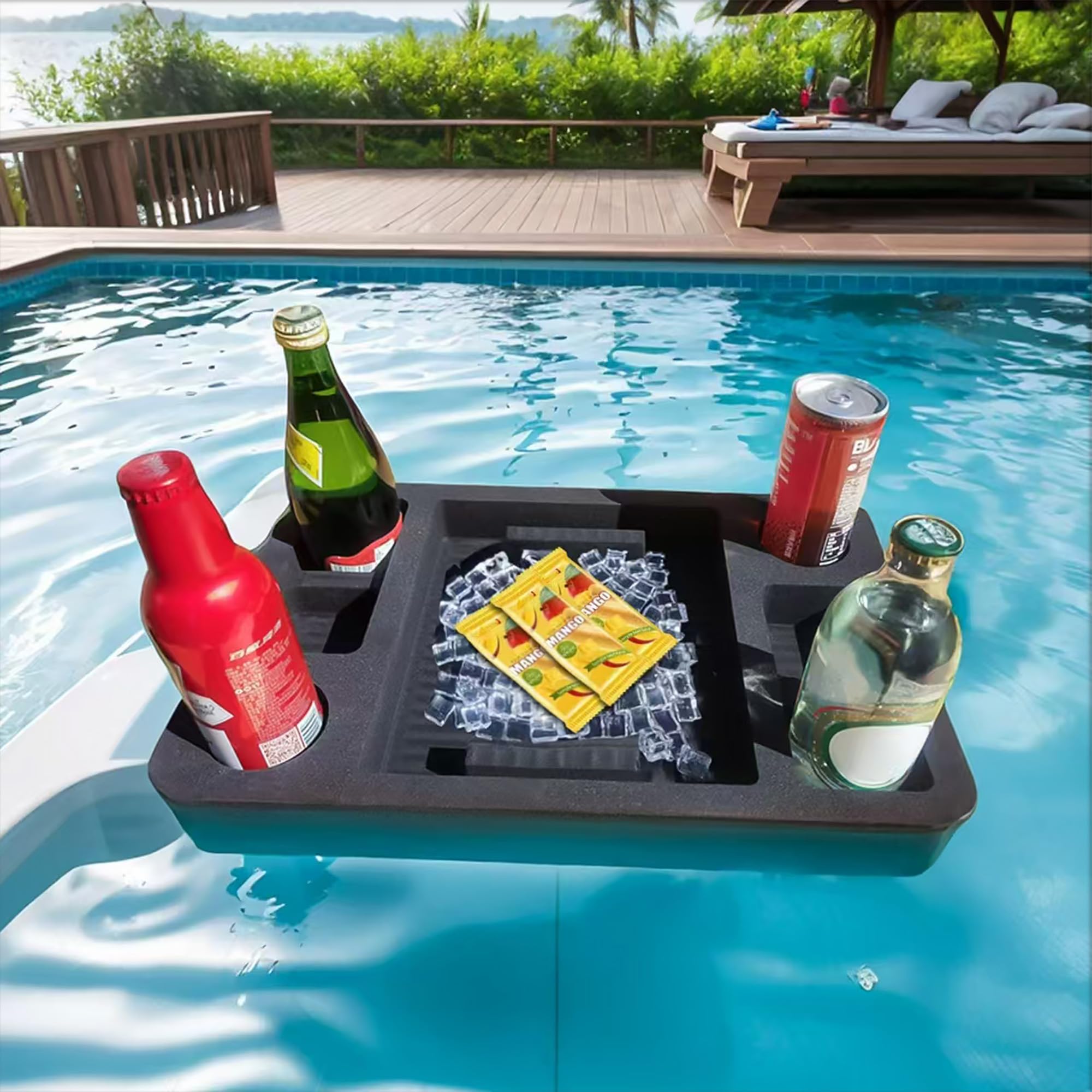 Portabevande galleggiante per piscina e vasca idromassaggio, tavolo da portata portatile, accessorio intelligente per il nuoto, versatile bar di ristoro per feste