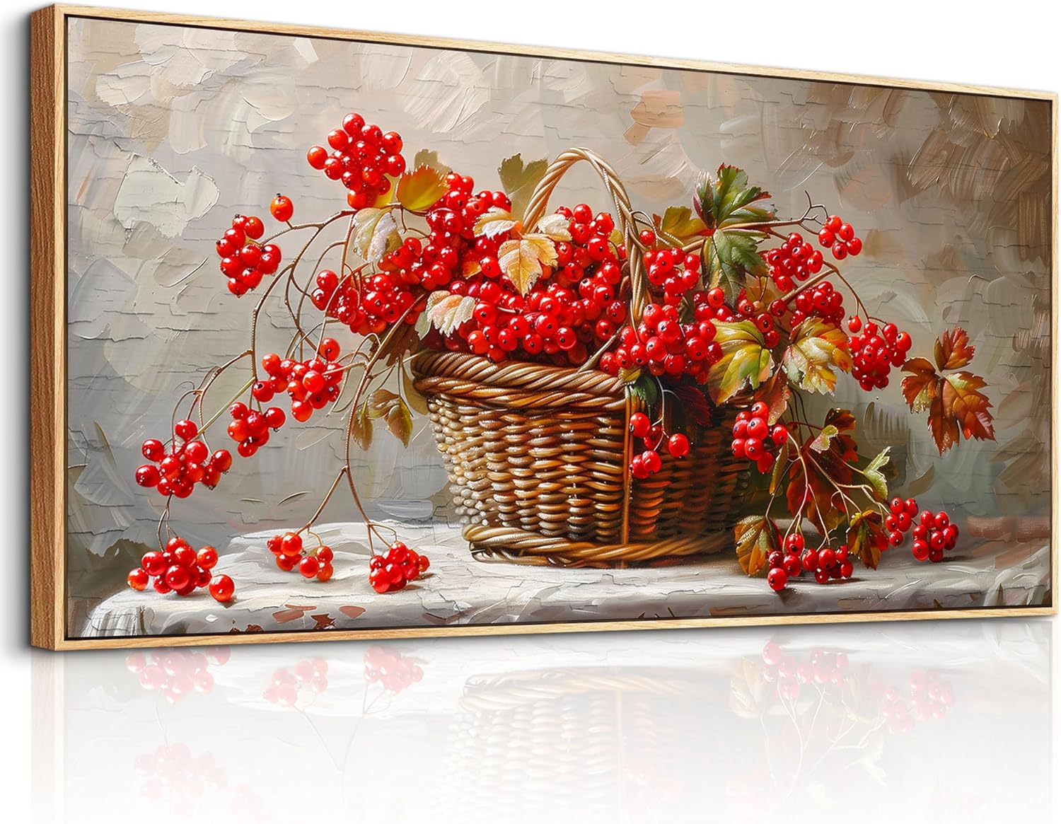 PHAOHUAXM Canvas Wall Decoration For Living Room Restaurant Wall Art For Office Bedroom Abstract Red Fruit Wall Decor Wooden Frame Printing Picture Artworks Mural Modern Home Decoration 20"X40" 40"L x 20"W Red Fruit Mural Wooden Frame