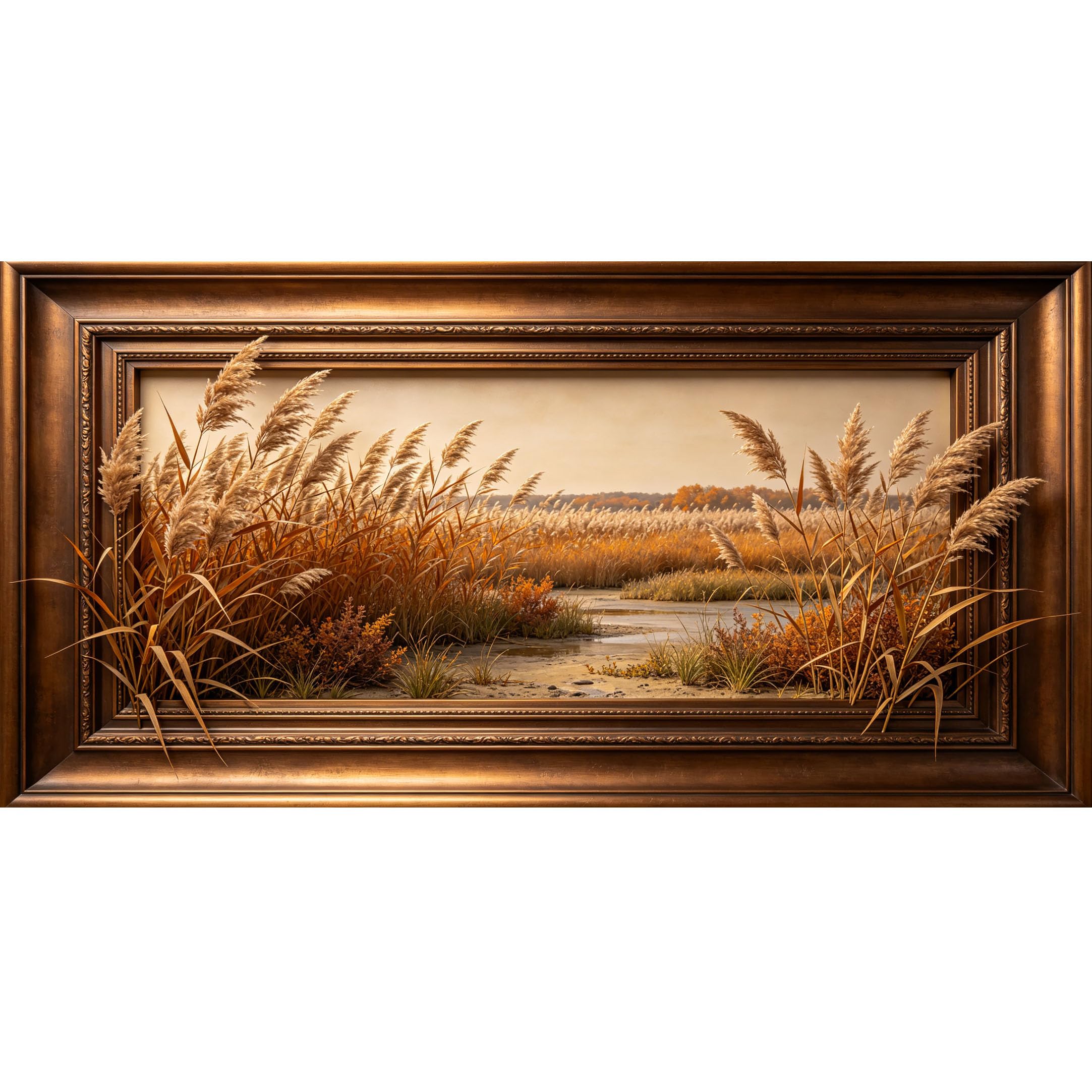 Agglomerix 3D Framed Wall Art Reed Marsh Wetland Landscape Oil Painting Large Size SelfAdhesive Removable Wall Decor Prints Artwork for Living Room Bedroom Office