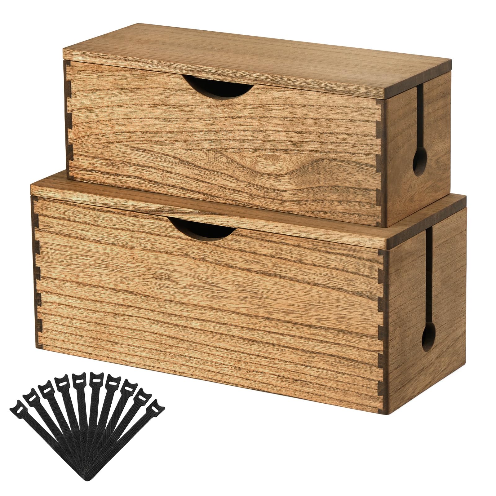 KIRIGEN Boîte à câbles en Bois Massif, Lot de 2 Grande boîte à câbles pour Prises, chargeurs et Rangement de câbles, Router-Organiz Jaune-Brun
