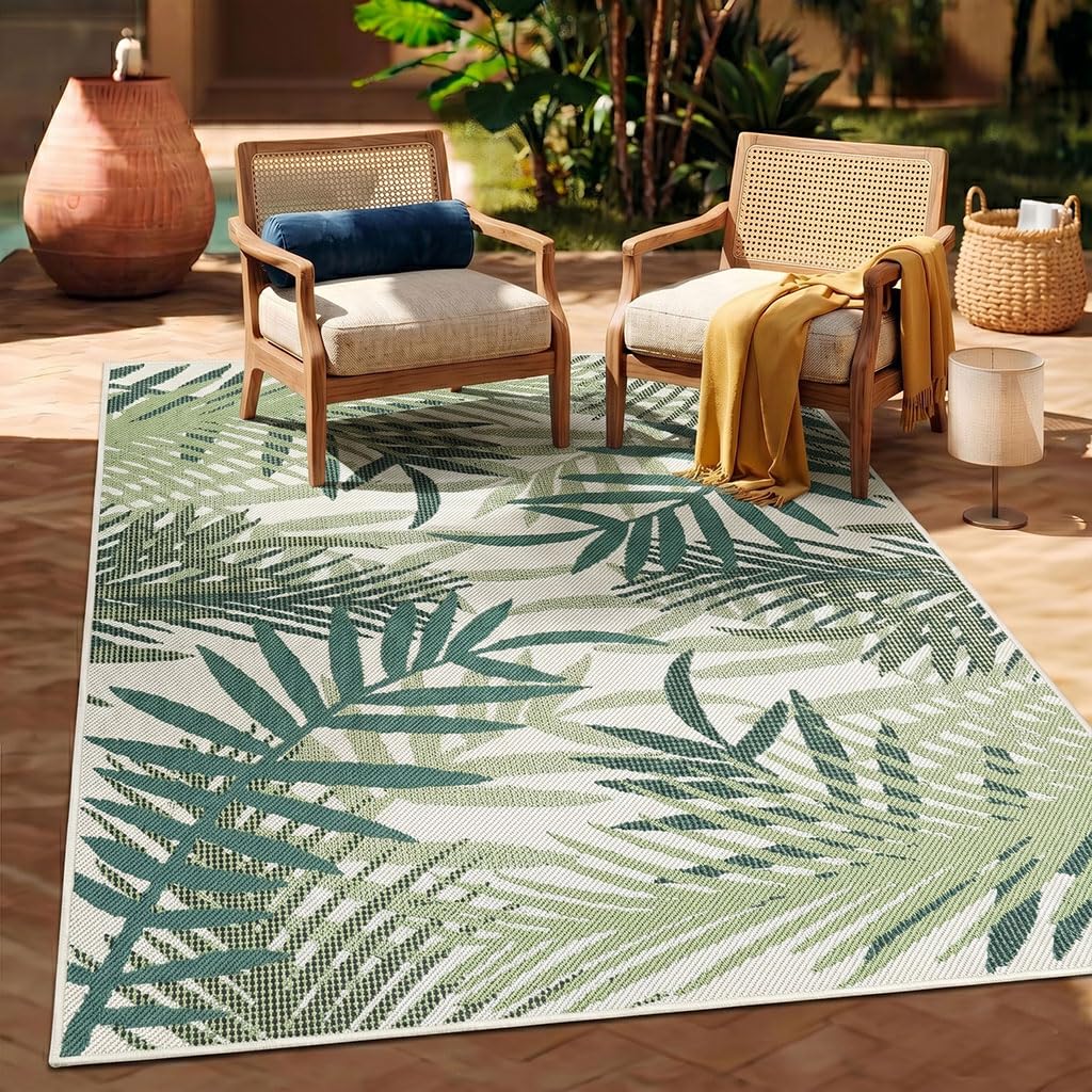 VIMODA Tapis d’intérieur et d’extérieur résistant aux intempéries – Balcon, terrasse, jardin, salon et cuisine - Lavable, dimensions : 160 x 220 cm ; Couleur : Vert2