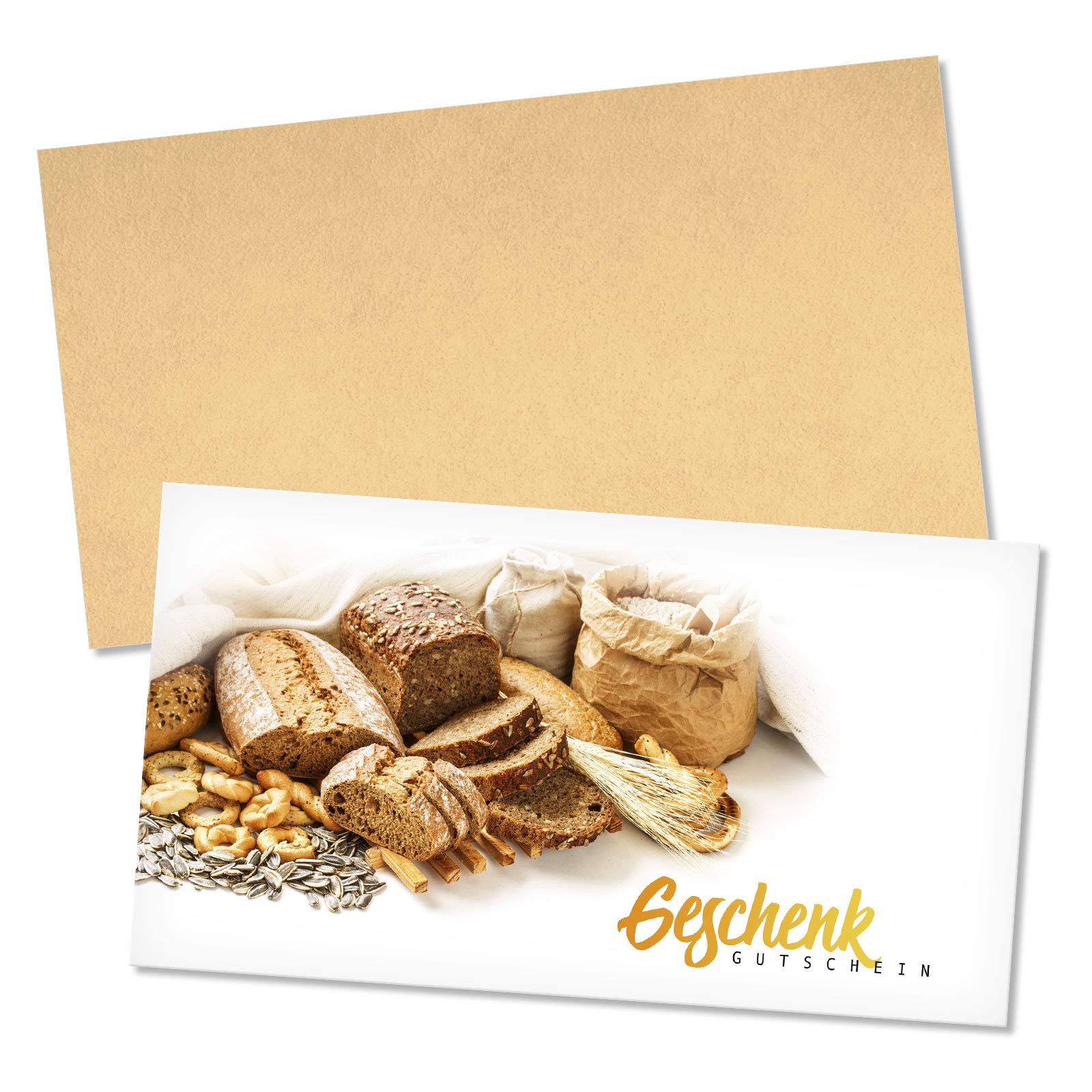 Gutschein-Set. 100x Gutschein + Kuvert. Für Konditorei Bäckerei. Blanko zum Selberausfüllen.