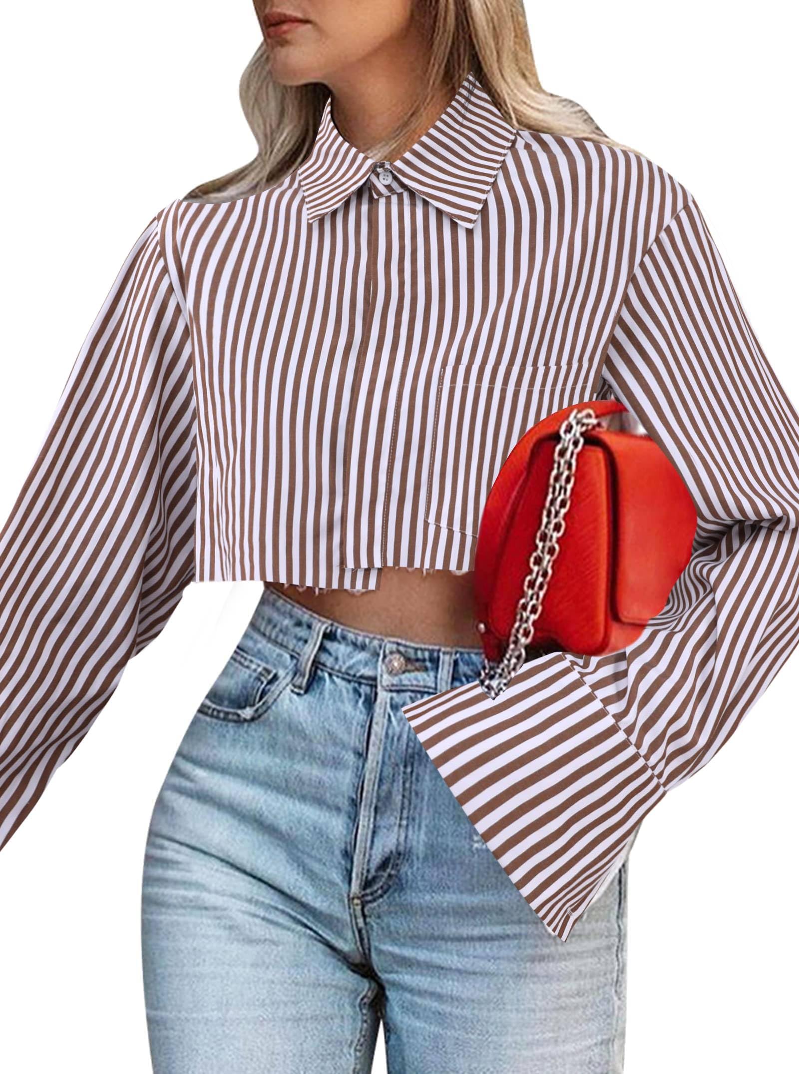 Remidoo Women's Asymmetrical Hem Long Sleeve Button Up Shirt