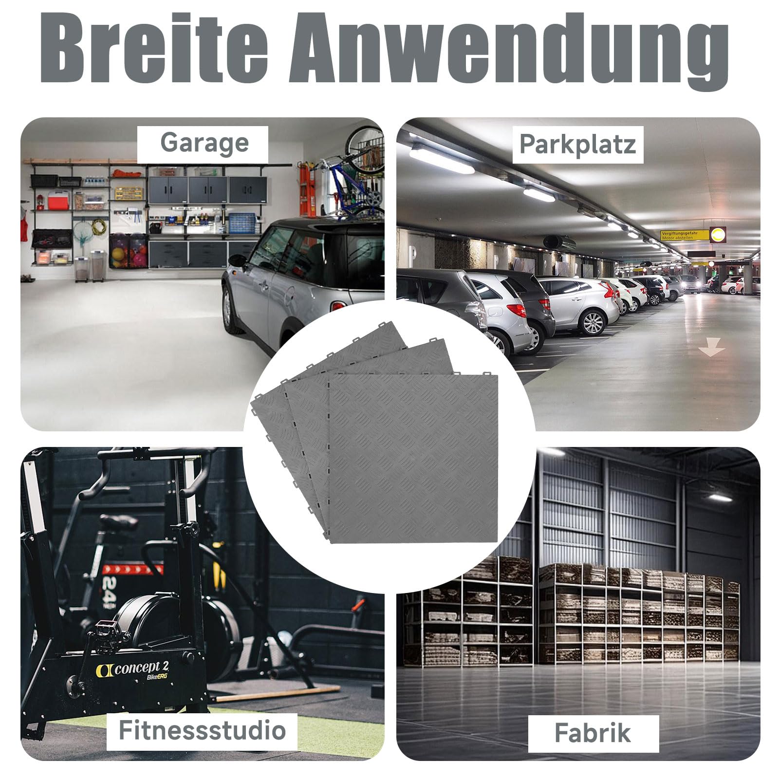 Lot de 20 dalles de sol garage en PVC - 40 x 40 cm - Dalles emboîtables - Carreaux antidérapants de 18 mm - Résistant - Gris