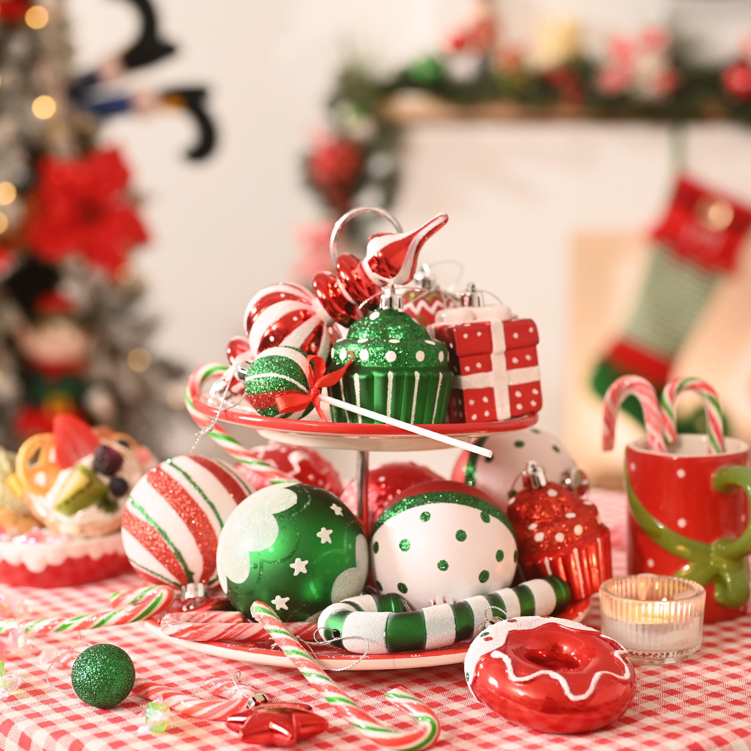 Valery Madelyn Lot de 80 Boules de décoration de Noël incassables à Suspendre pour Sapin de Noël en Forme de Sucre d'orge de Noël, Rouge, Vert, Blanc