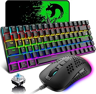 ゲーミングキーボードドマウスセット メカニカル 青軸 84キー Type-c有線 LED発光 RGB 打ちやすい 英語配列 Android/Mac/Windows/Pc(ブラック青軸)