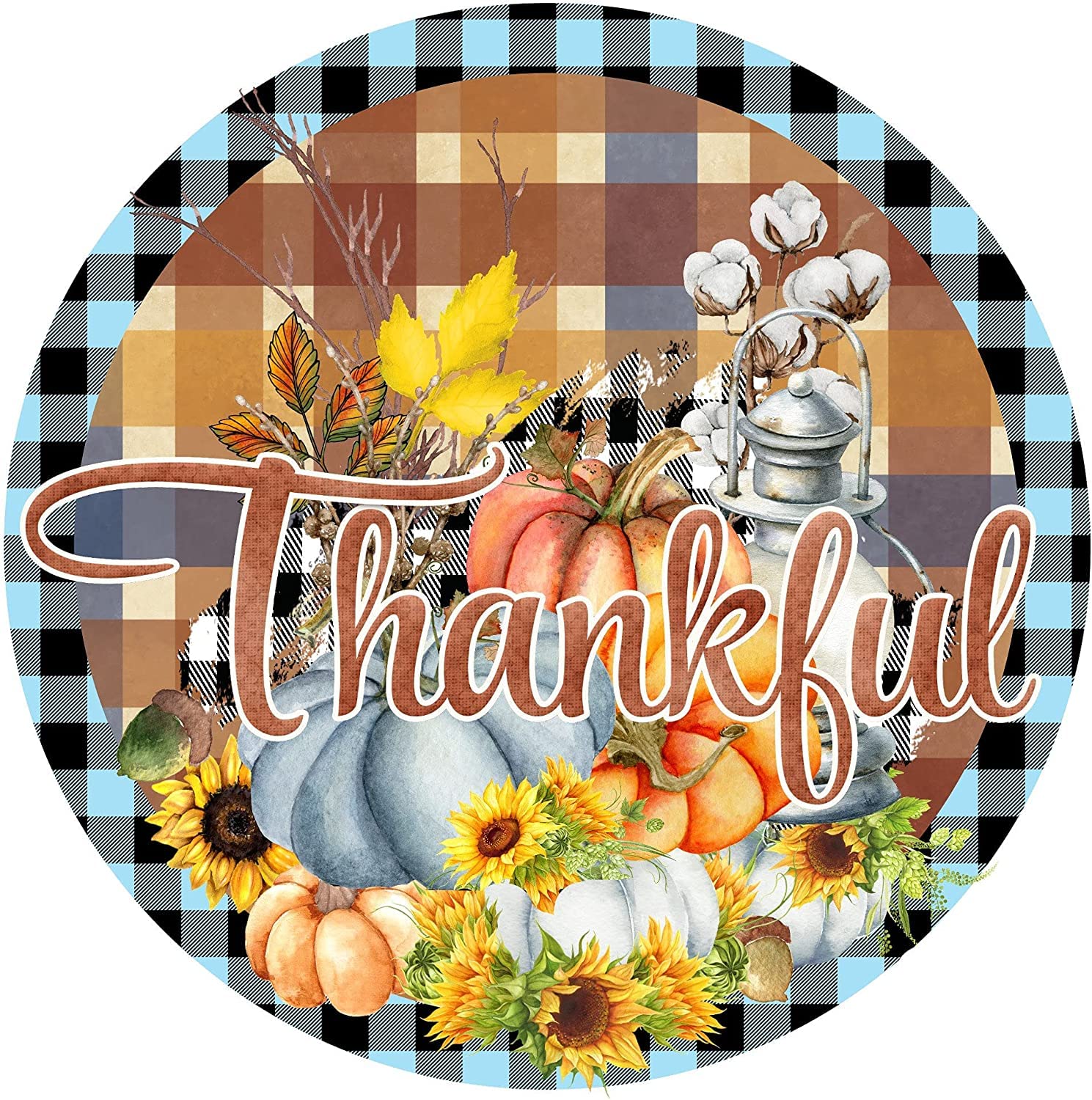 Fall Wreath Sign,Thankful Wreath Sign, Round Antique Tin Sign Farm Country Cottage Wall Decor, Funny People Cave Cool Wall Door Plaque 12x12inch