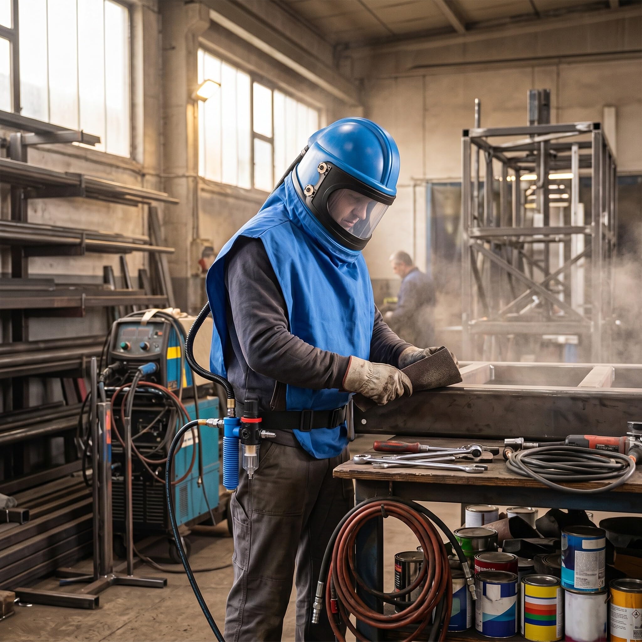 Casque de Sablage, Alimentation en Air Sûr avec Température pour Pulvérisation, Coupe, Concassage de Peinture