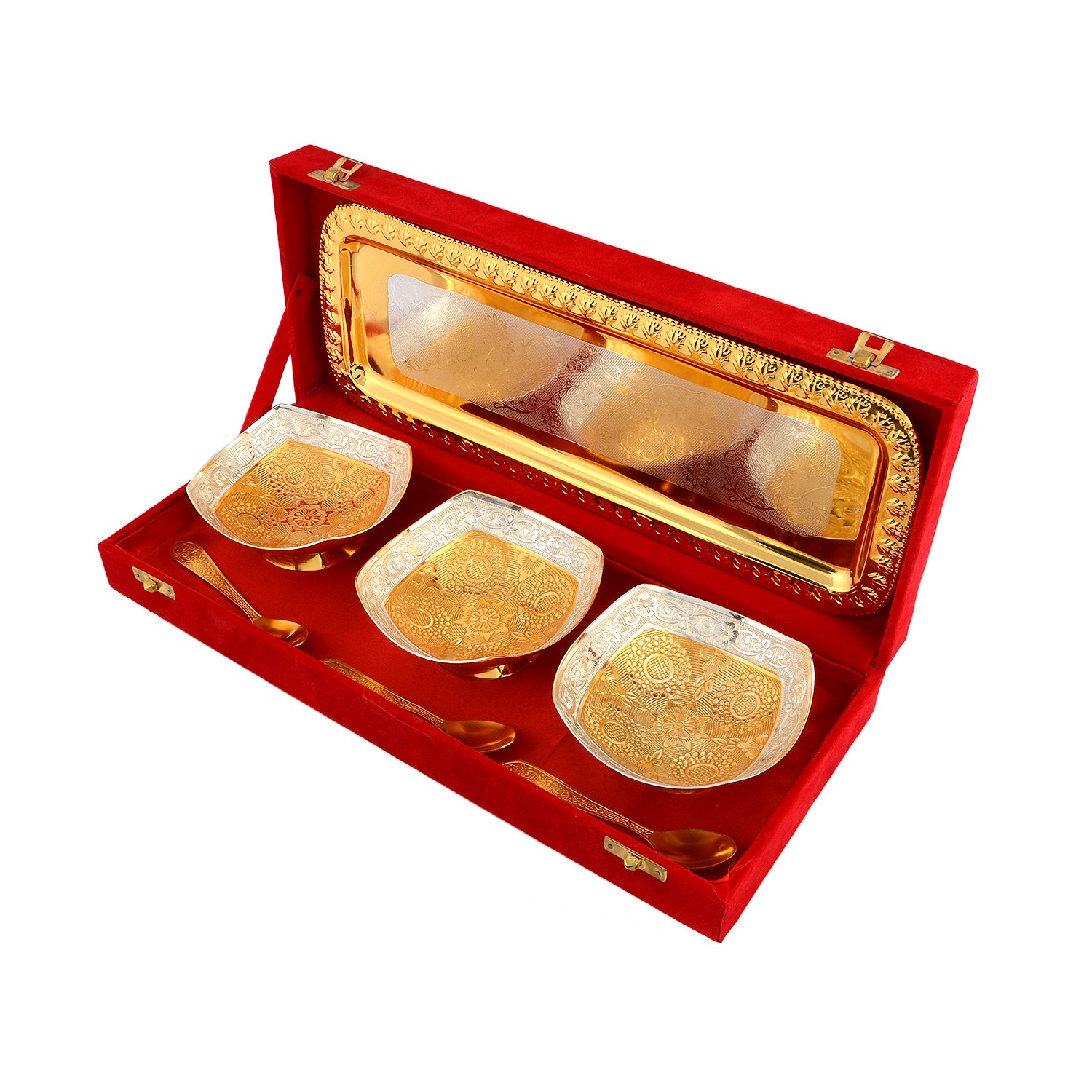 AC ANAND CRAFTS Silver and Gold Plated Brass Square Shaped Bowl Set 7 Pcs for Diwali Gift