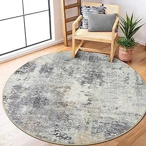 Lahome Modern Abstract Round Rug - 5Ft Grey Living Room Rugs Washable 5x5 Circle Rugs Indoor Dining Table Mat, Soft Non Slip Low Pile Office Carpet for Bedroom Playroom Kitchen Coffee Table