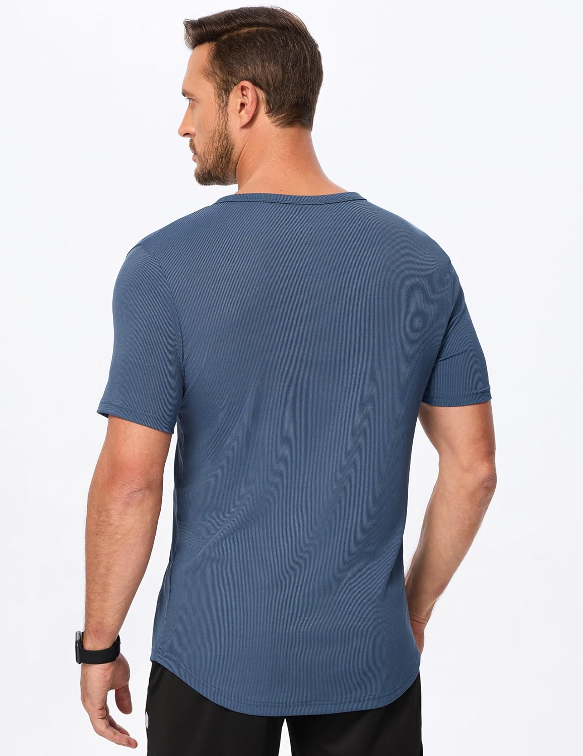 JMIERR Men's Muscle V-Neck T Shirt Short Sleeve Longline Ribbed Henley Shirt Gym Workout Athletic Tee Shirts - Image 3