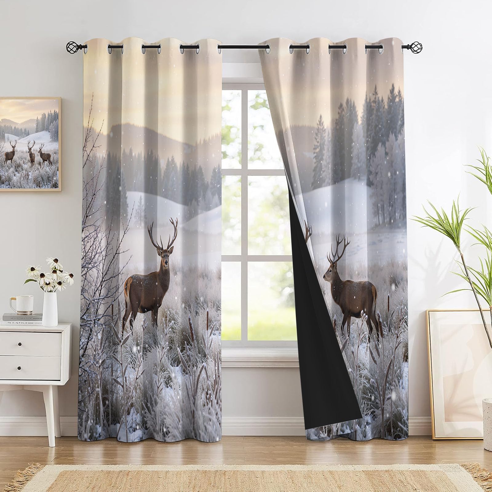 Rideaux occultants buissons cerf mâle pour fenêtre chambre et salon