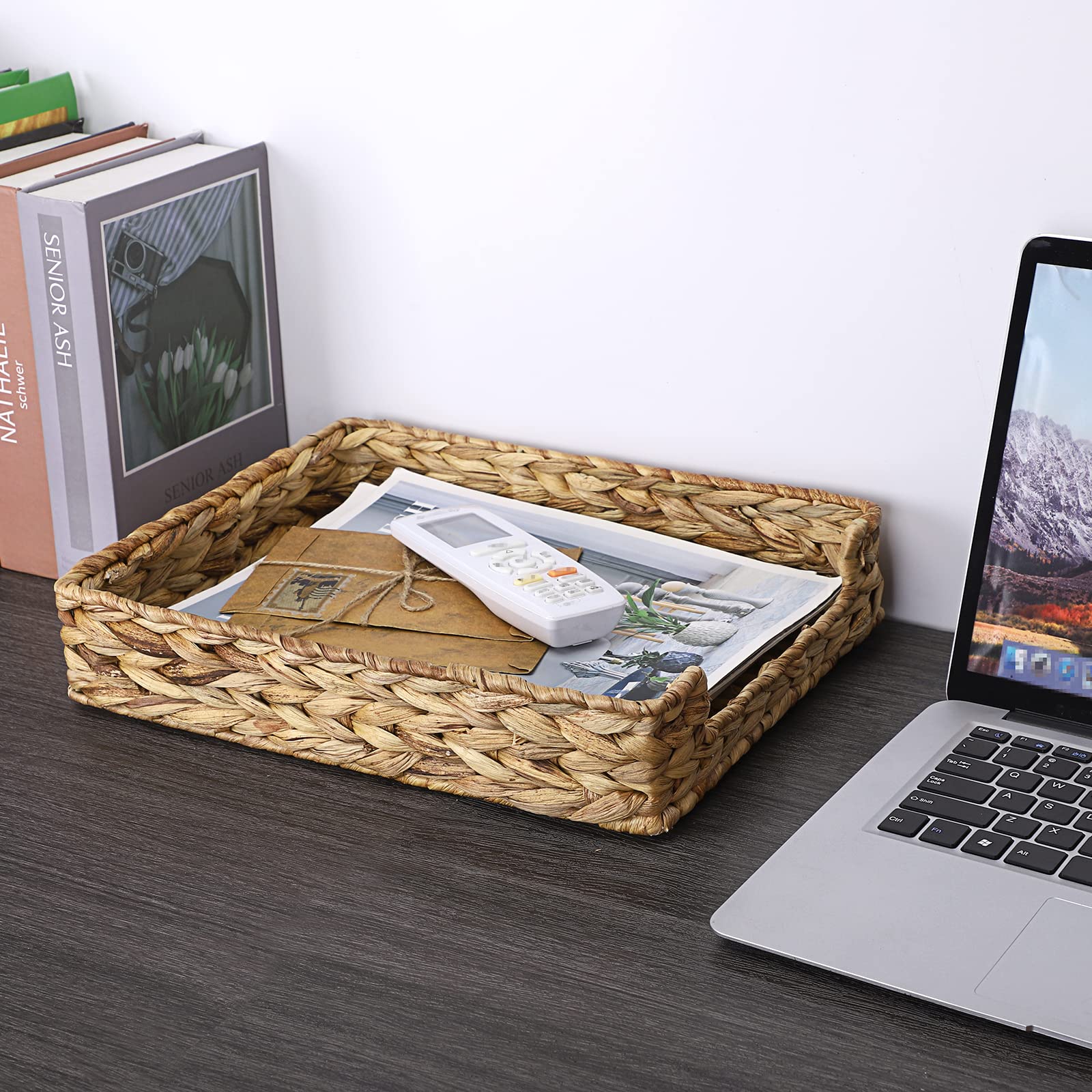 BTSKY Natural Water Hyacinth Woven Letter Tray Desk Paper Document File Organizer, Brown, 33 x 27.9 x 7.1 cm - Image 2