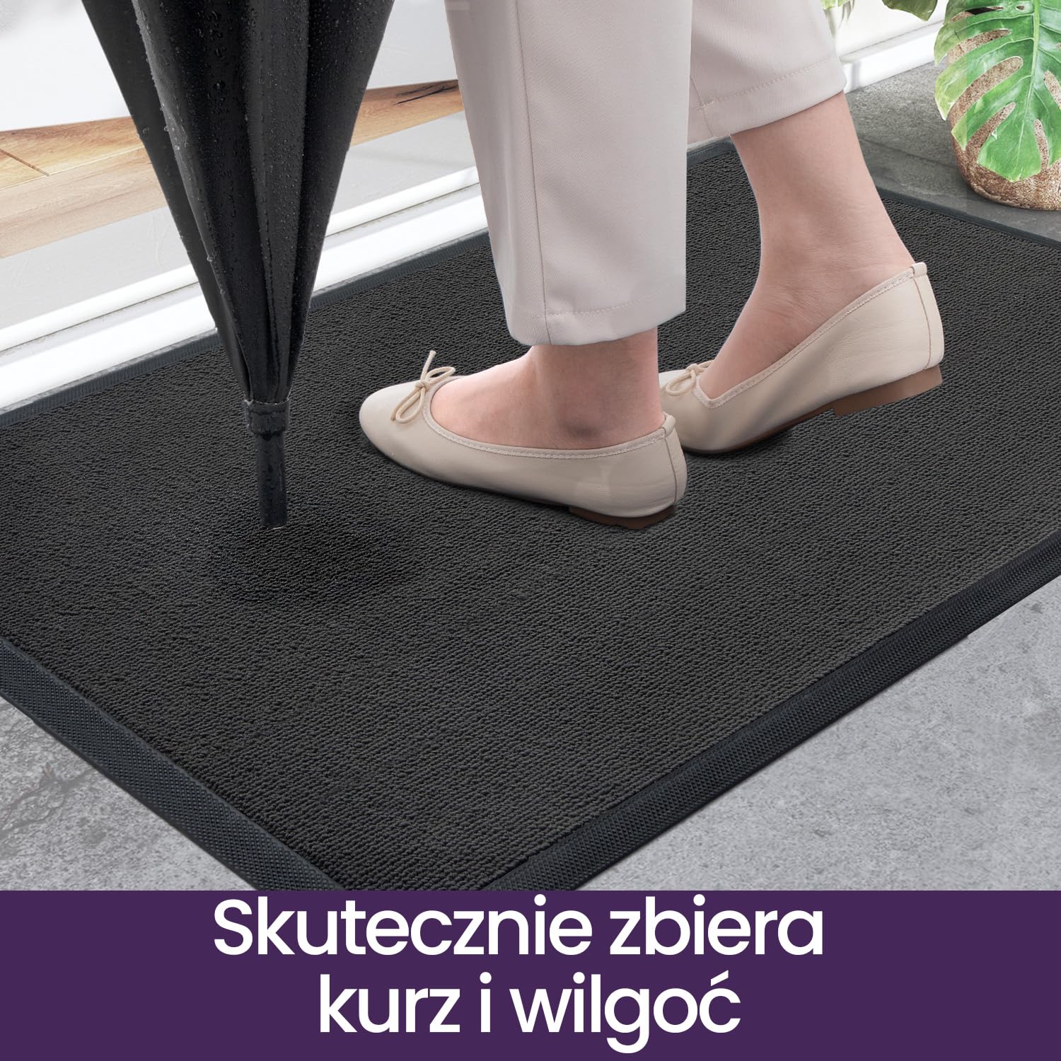 DEXI Wycieraczka do drzwi 60 x 90 cm, antypoślizgowa, odporna na plamy i blaknięcie, niski profil, łatwe do czyszczenia, dywanik wejściowy do użytku na zewnątrz i wewnątrz, jednolity szary