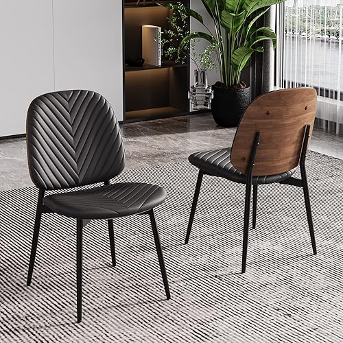 AQG Juego de 2 sillas de comedor modernas de mediados de siglo sillas de piel sintética retro con patas de metal tapizadas de madera bentada de