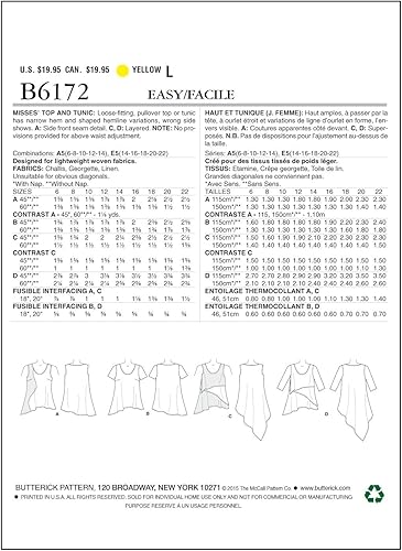 Miniatura 3 de Butterick Patrones B6172E50 Plantilla de costura para túnica y camiseta de señoritas, E5 (14-16-18-20-22)