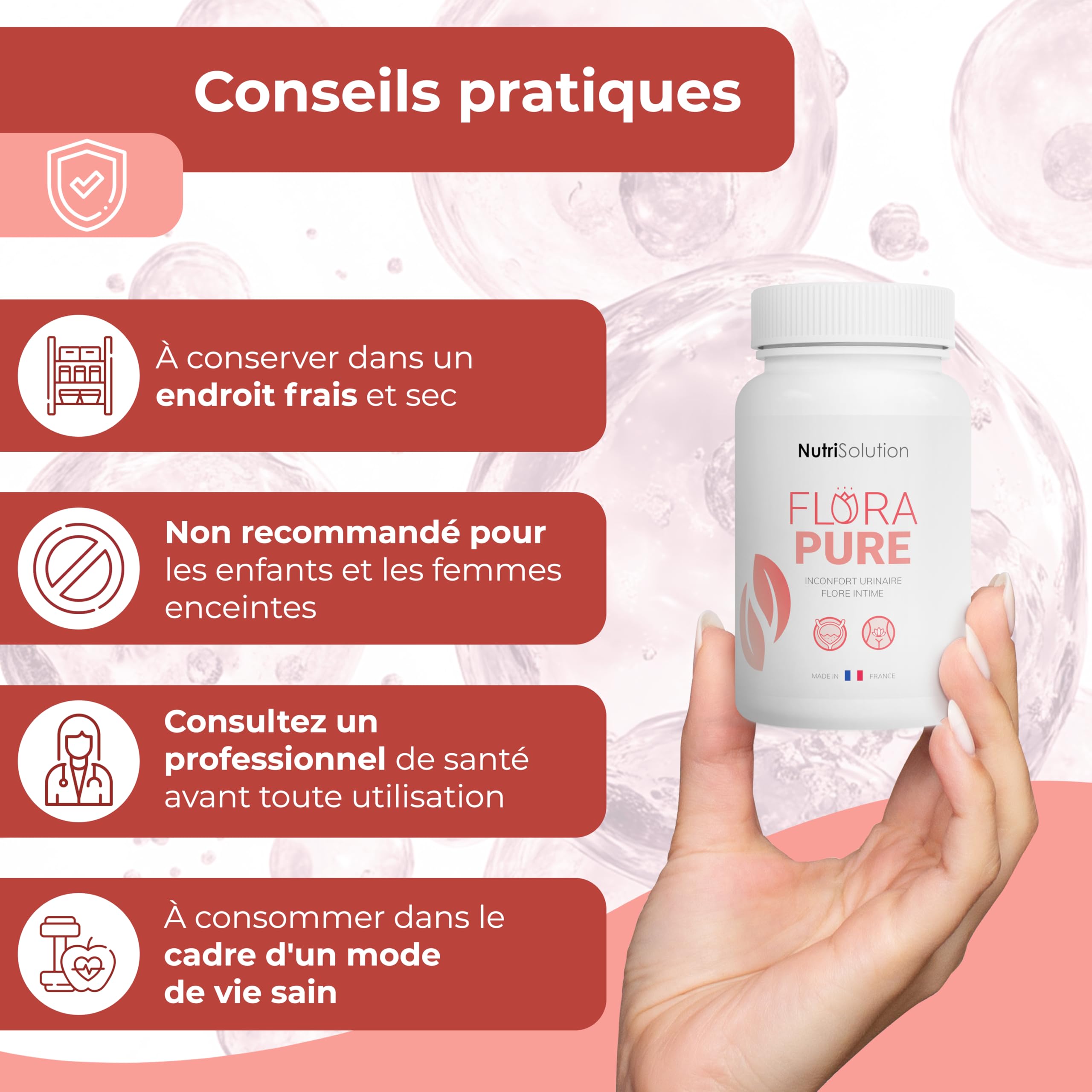FloraPure de NutriSolution : Soutien Avancé Santé Urinaire - Mélange Naturel Cranberry, D-Mannose & Piloselle - Favorise le Confort Vésical & Bien-être Urinaire - 60 Gélules - Fabriqué en France (1)