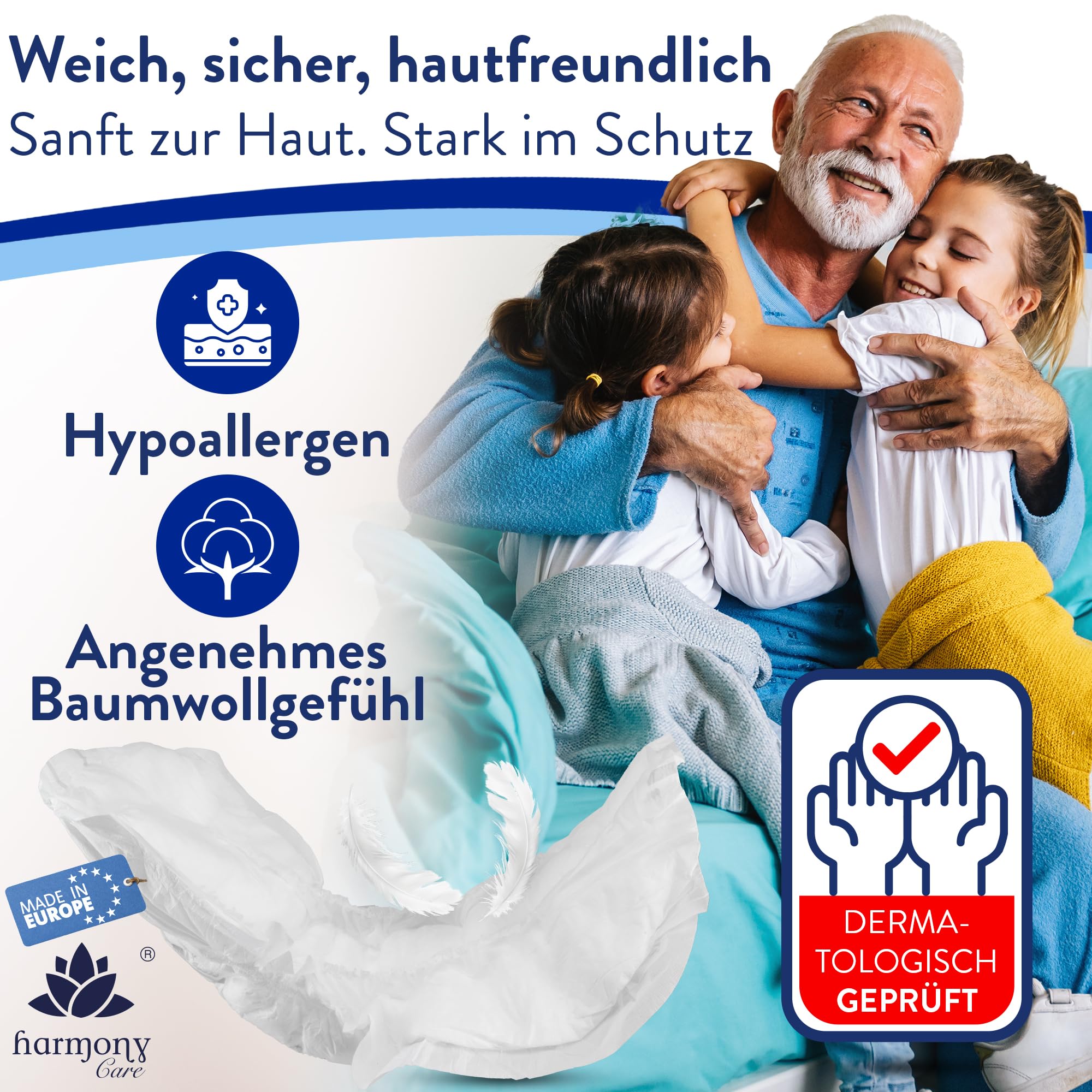 Harmony Care® Premium Form MAXI NIGHT - saugstarke Inkontinenzvorlagen bei starker Inkontinenz - große Windeln für Erwachsene - auslaufsichere Inkontinenzeinlagen Damen und Herren - 4 x 20 Stück