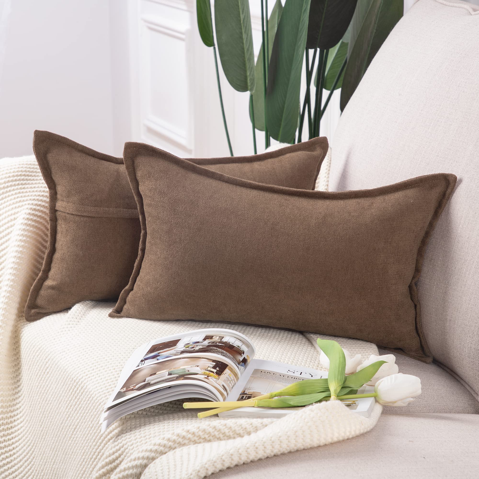 Set di 2 federe per cuscini in ciniglia testurizzata, morbidissime e decorative, in stile bohémien, per divano o camera da letto. 45 x 45 cm, rosa. | Leroy Merlin