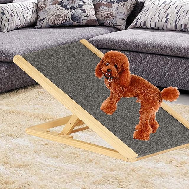 Dog Ramp Solid Wooden Pet Ramp Car Sofa Dog Ladder 30cm/40cm Height Adjustable w/Non-slip Carpet Safety Pets Ladder Stairs Folding Ramp Independent Dog Ramp, Max Load 330lbs for Large Pet