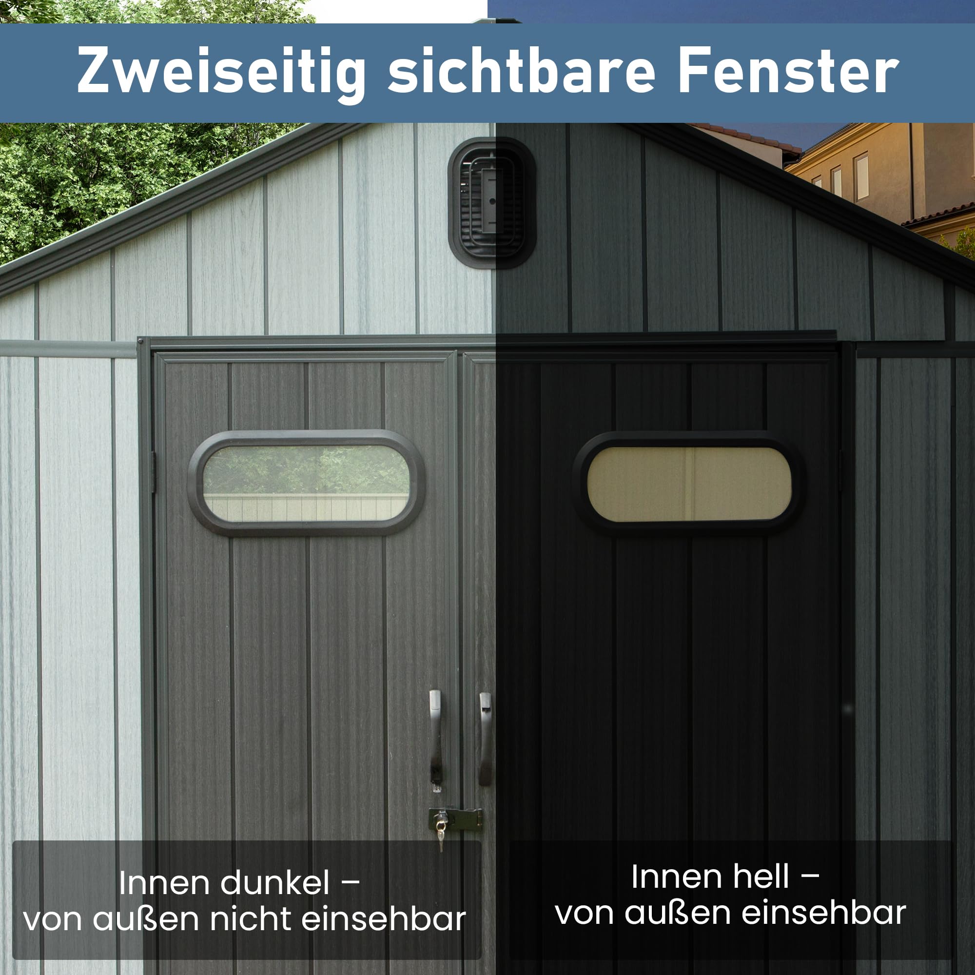 Gartenhaus Kunststoff Wetterfest UV-beständig Doppelwand-Konstruktion abschließbar Gartenschuppen 2,4 x 2,4 m Grau