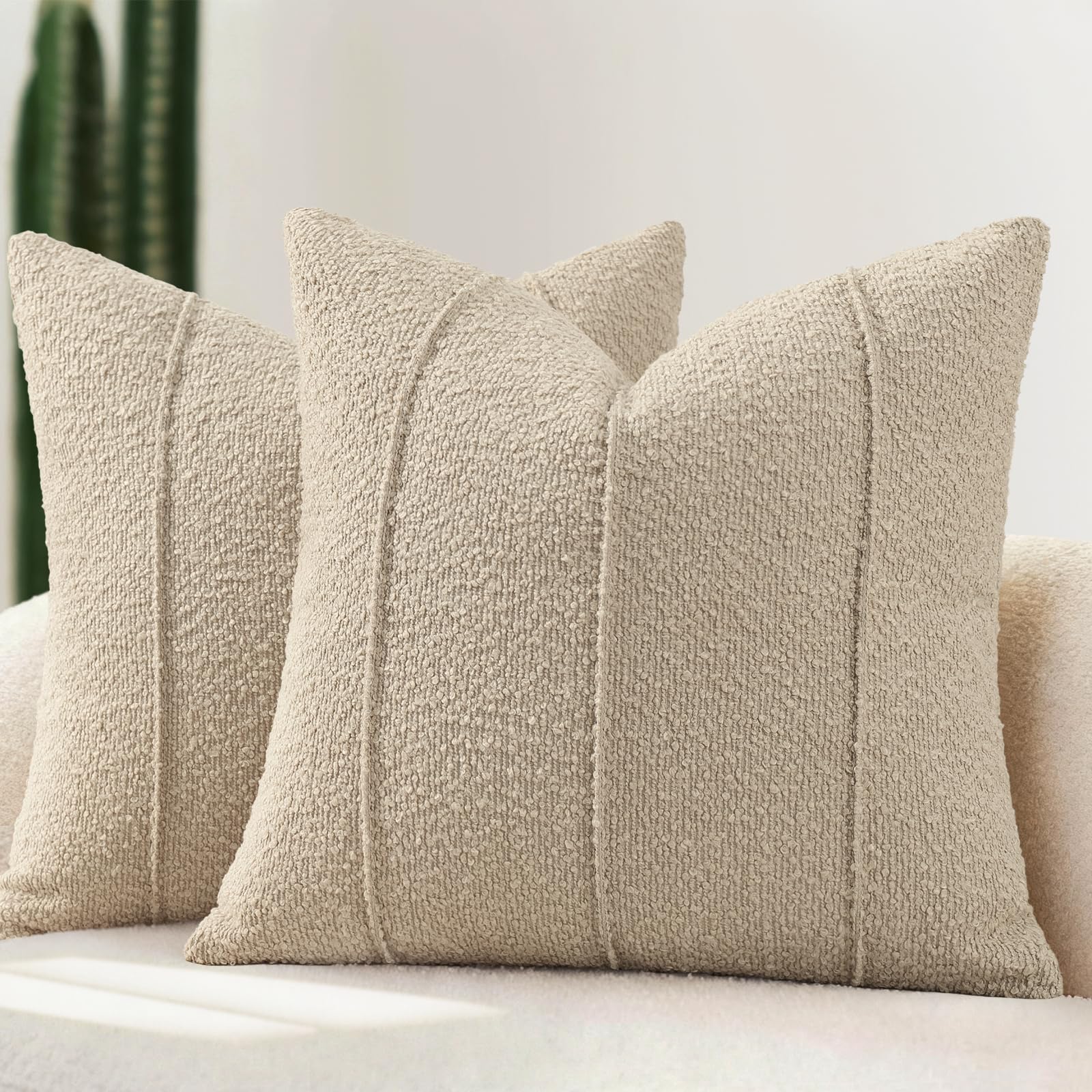 YCOLL Bouclé Kissenbezug 2er Set, Weiche Struktur Kissenbezüge mit Streifen, Moderne Kuschelige Dekokissen für Sofa, Couch & Bett, Kissenhüllen für Wohnzimmer