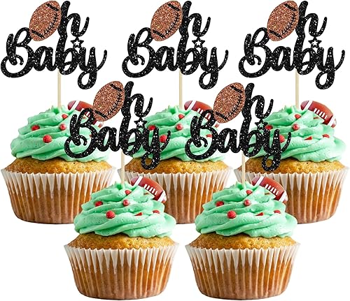 Miniatura 8 de 24 piezas de pelota de rugby para magdalenas, jugadores de fútbol, selecciones deportivas para cupcakes, temática de deportes de rugby, baby shower,