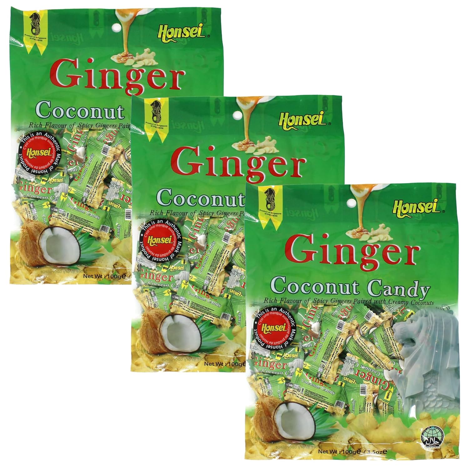 Honsei Ginger Coconut Candy 100g/3.5oz Hard Candy Rich