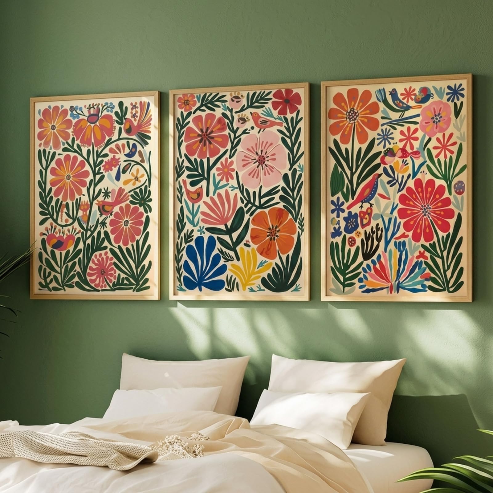 AMOSIJOY Botanical Prints Set of 3, Floral Wall Art Posters, Boho Wall Decor, Vintage Flower Artwork, Tropical Plant Prints for Bedroom Living Room Home Decoration (21x30cm)