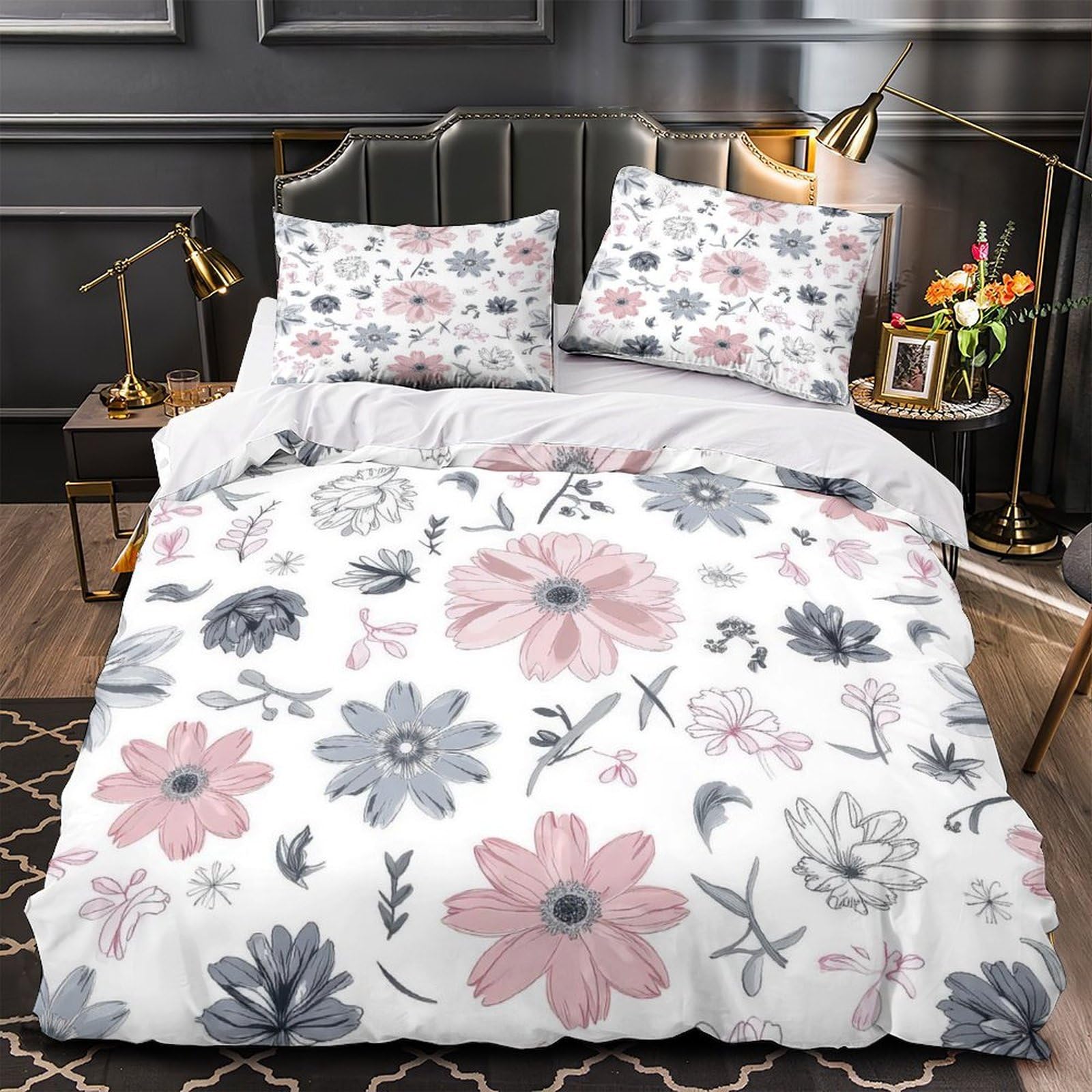 Housse de couette motif floral respirante anti-transpiration lit enfant 140x200