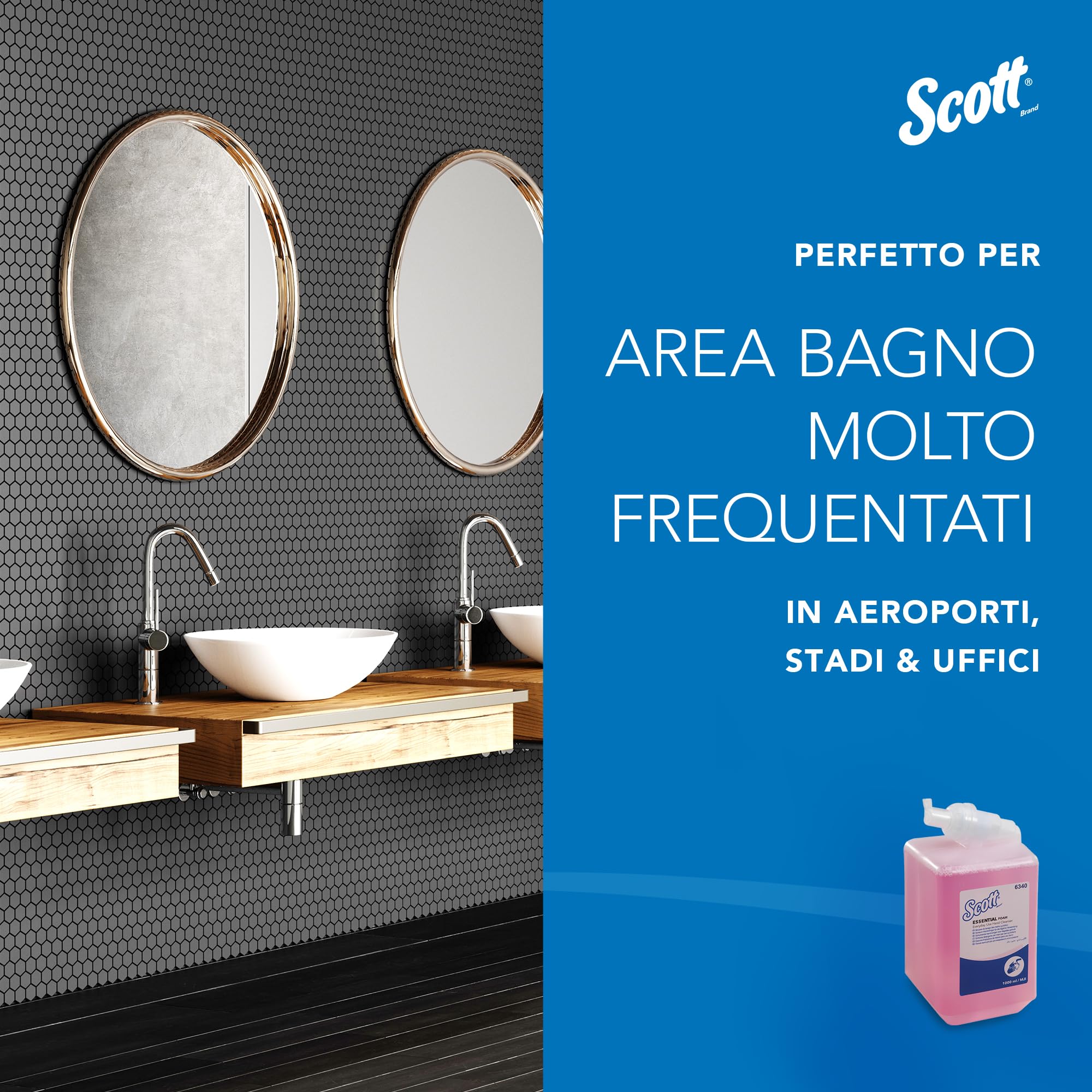 Scott Essential Detergente per Mani in Schiuma 6340, Sapone idratante leggermente profumato, 2.500 Erogazioni per Flacone, totale 6 l
