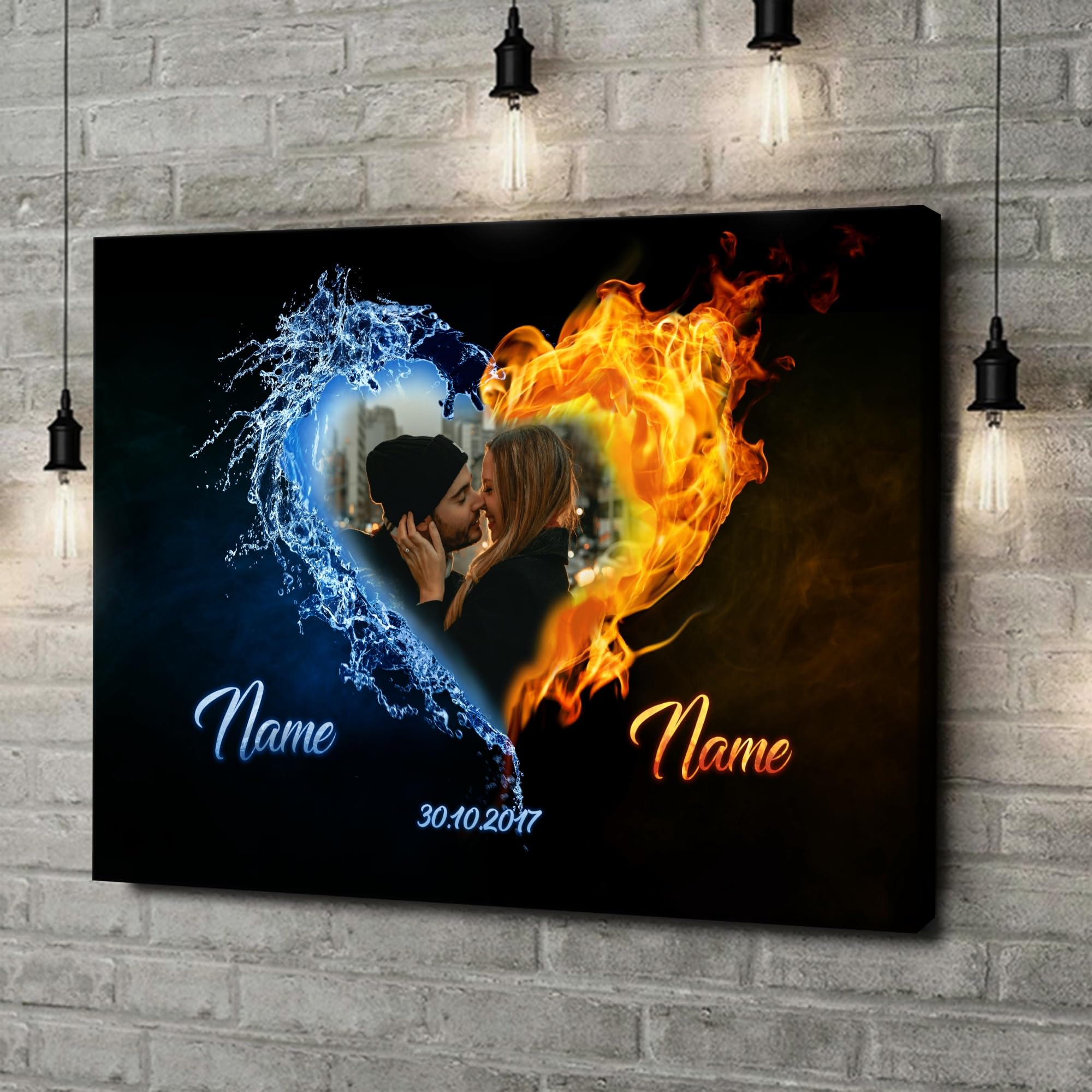 Liebesleinwand Personalisiertes Fotogeschenk für Partner Geschenk Jahrestag, Verlobung, Hochzeitstag | Leinwandbild mit eigenem Foto romantisch gestalten | Elemente der Liebe