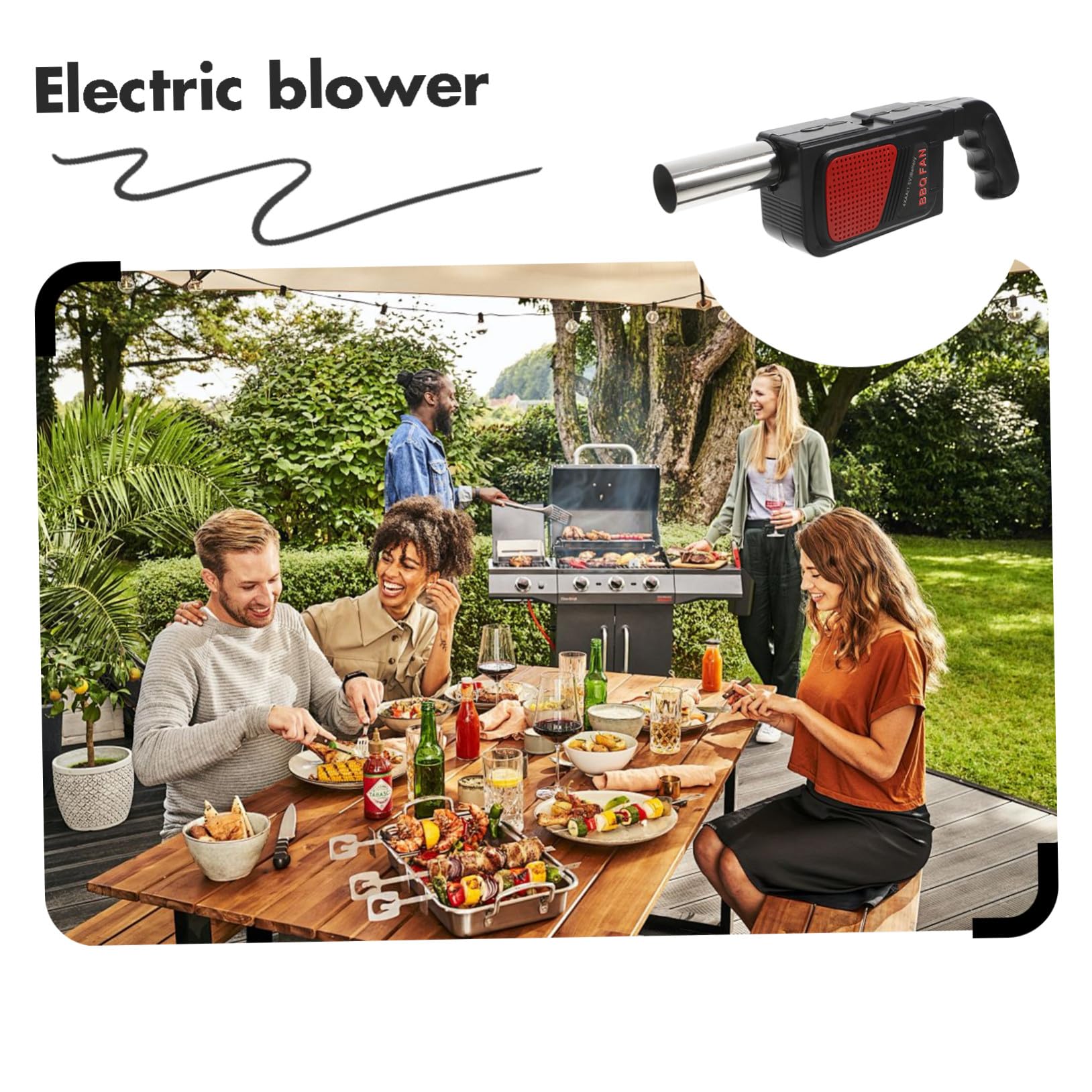 BESTonZON 2 pezzi Soffiatore Elettrico Portatile per Bbq con Tubo in Acciaio Ventilatore Batteria Aa per Accensione Rapida e Strumento Pratico per Campeggio e Picnic