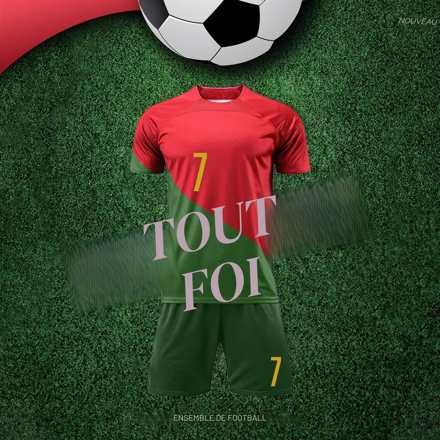Ronronner Maillot de football pour enfants, maillot de football, à manches courtes, maillot de football en jersey rouge, n° 7, avec chaussettes pour adultes et enfants