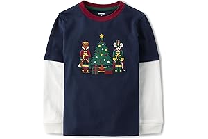 Girls and Toddler Embroidered Graphic Long Sleeve Layered T-Shirts - Perfect Christmas Gift for Boys