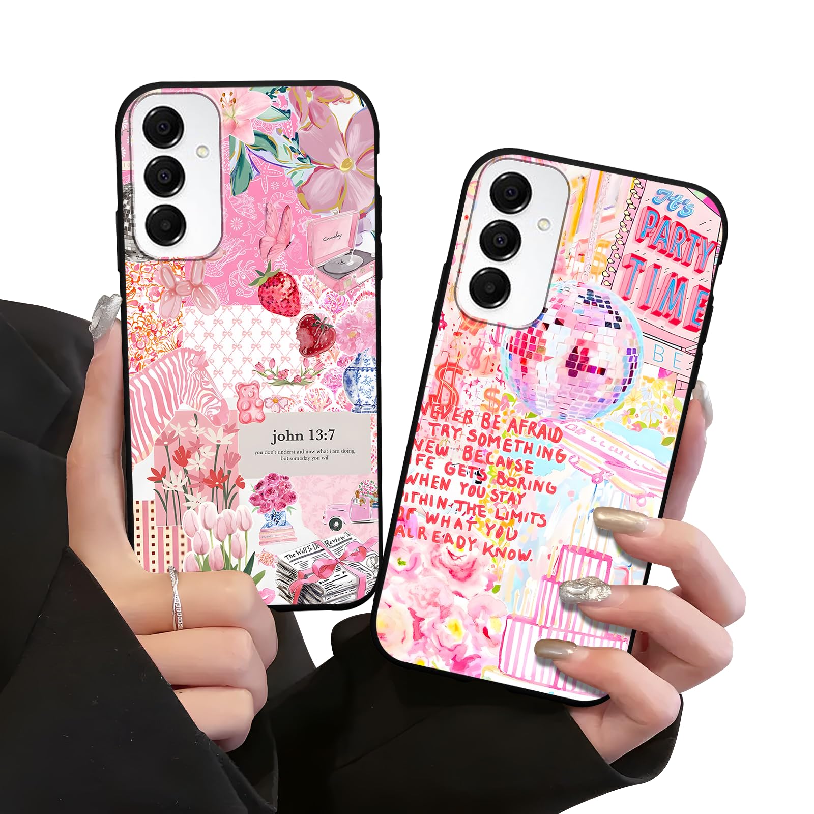 2 Pack Aesthetic Pink Preppy Phone Cases for Samsung Galaxy A16 5G Case Disco Ball Collage Phone Case Shockproof Protective Cover for Girl Raised