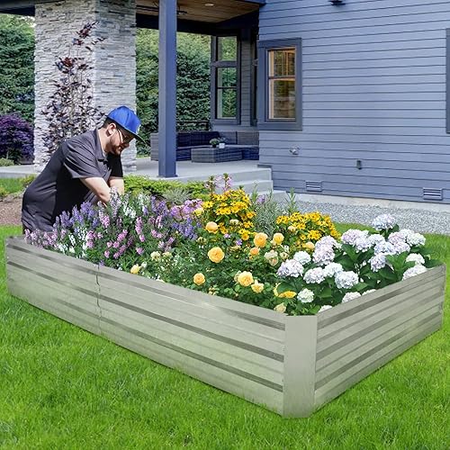 Miniatura 8 de HKLGorg Jardinera elevada galvanizada de 6 x 3 x 1 pies, macetero galvanizado grande de metal, cama de jardín elevada de metal para flores, verduras
