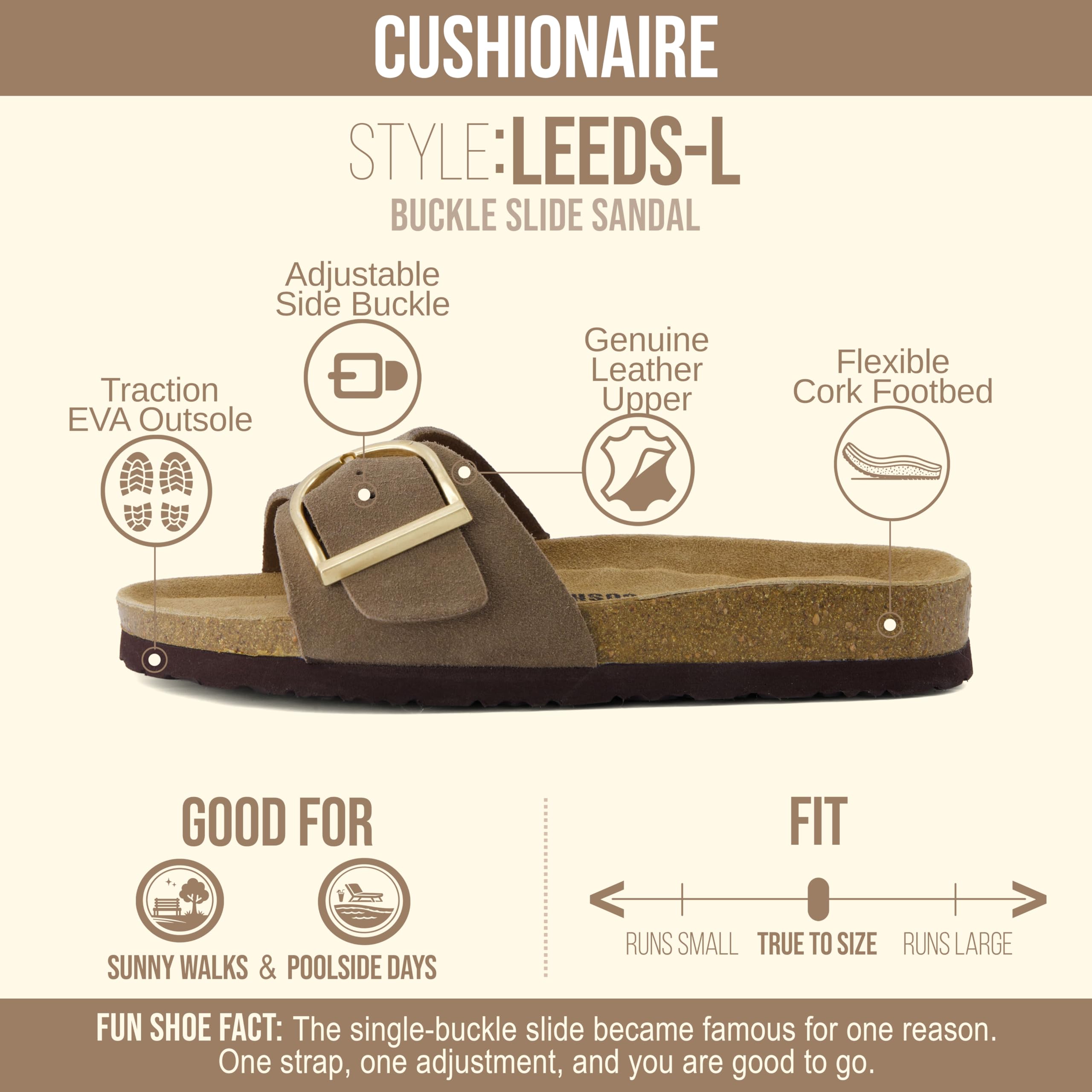 CUSHIONAIRE Leeds 100% Genuine Leather Suede Womens Sandals, Comfortable Slides for Women with Adjustable Statement Buckle - 4