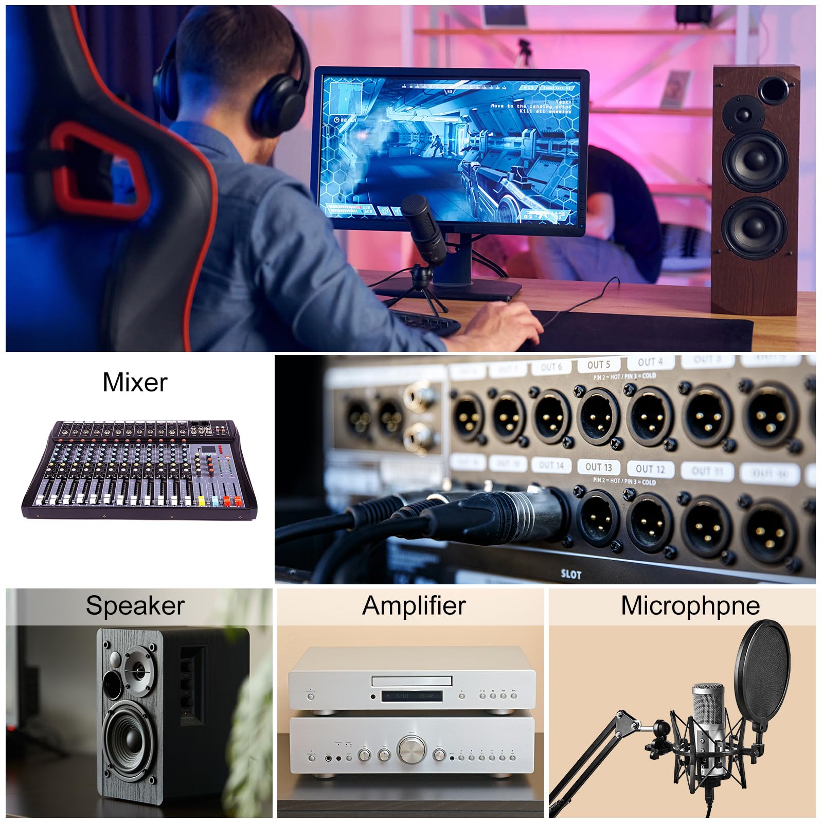 PATIKIL 1/4 Pulgadas TRS a XLR Macho Conexión Cables, 25 Pies 22AWG Micrófono Cables Nylon Trenzado Cable 6,35mm a 3 Pasadores XLR Altavoz Conexión Cables para Micrófono Mezclador 2uds