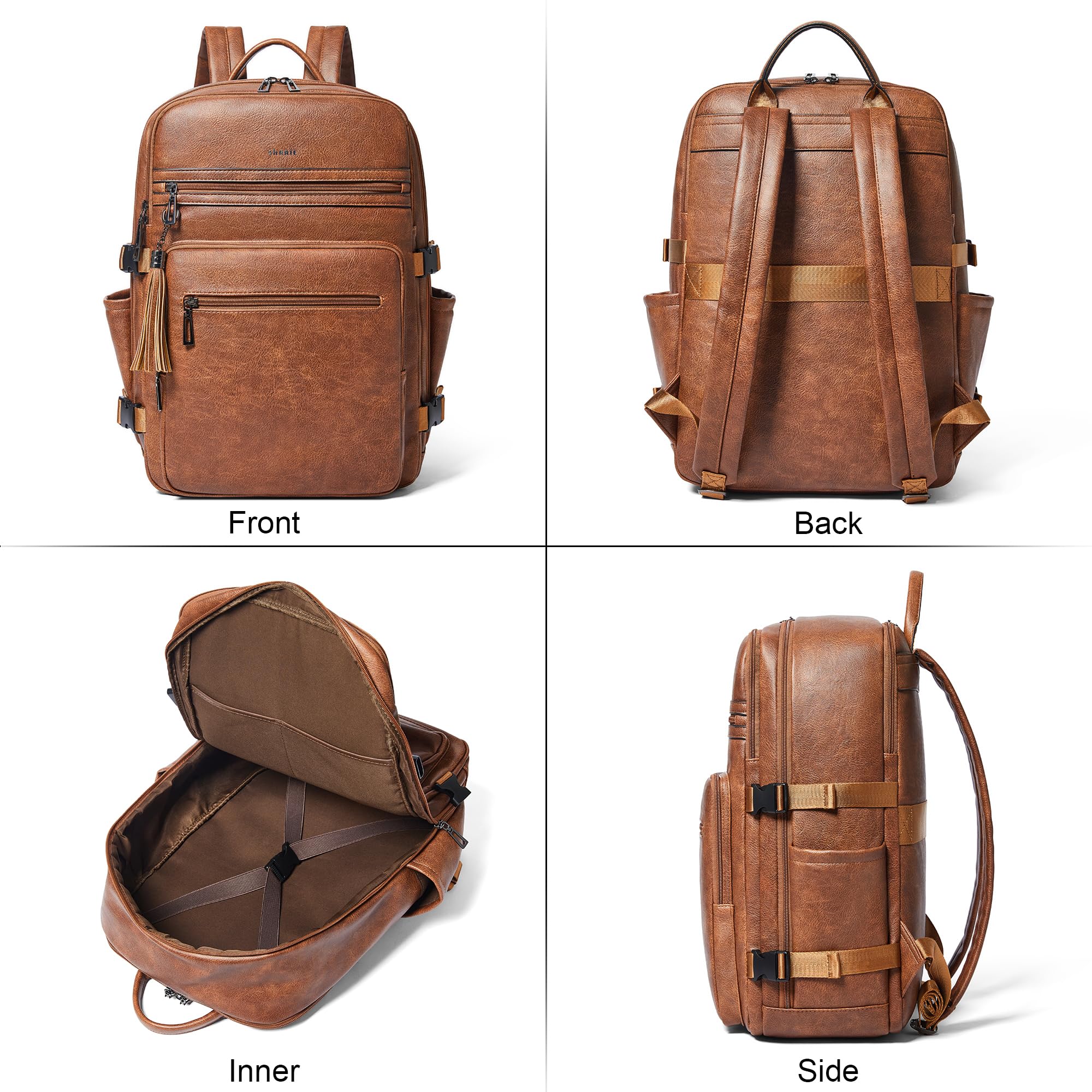 Shrrie Mochila para laptop de 16 pulgadas para mujer, mochila de trabajo de cuero, mochila casual para fin de semana, camping, viajes