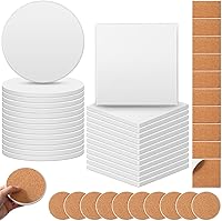 Zopeal 48PCS Unglazed White Ceramic Coaster Tiles for Crafts - Square & Round with Cork Backs for Alcohol Ink, Acrylic Pouring DIY Projects