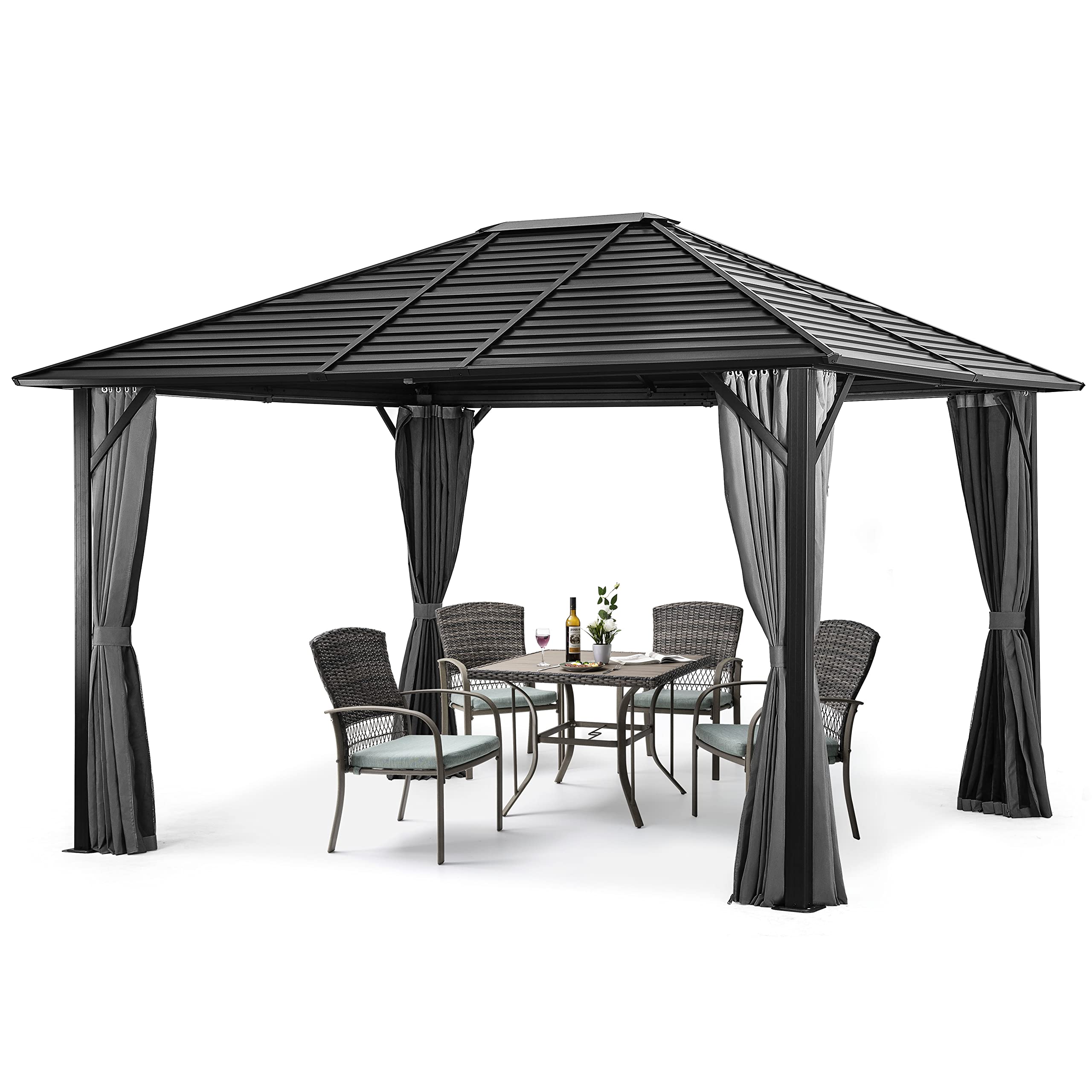 Buy Pamapic 10'x12' Patio Hardtop Gazebo with Fully Enclosed Zip Curtains and Breathable Mesh