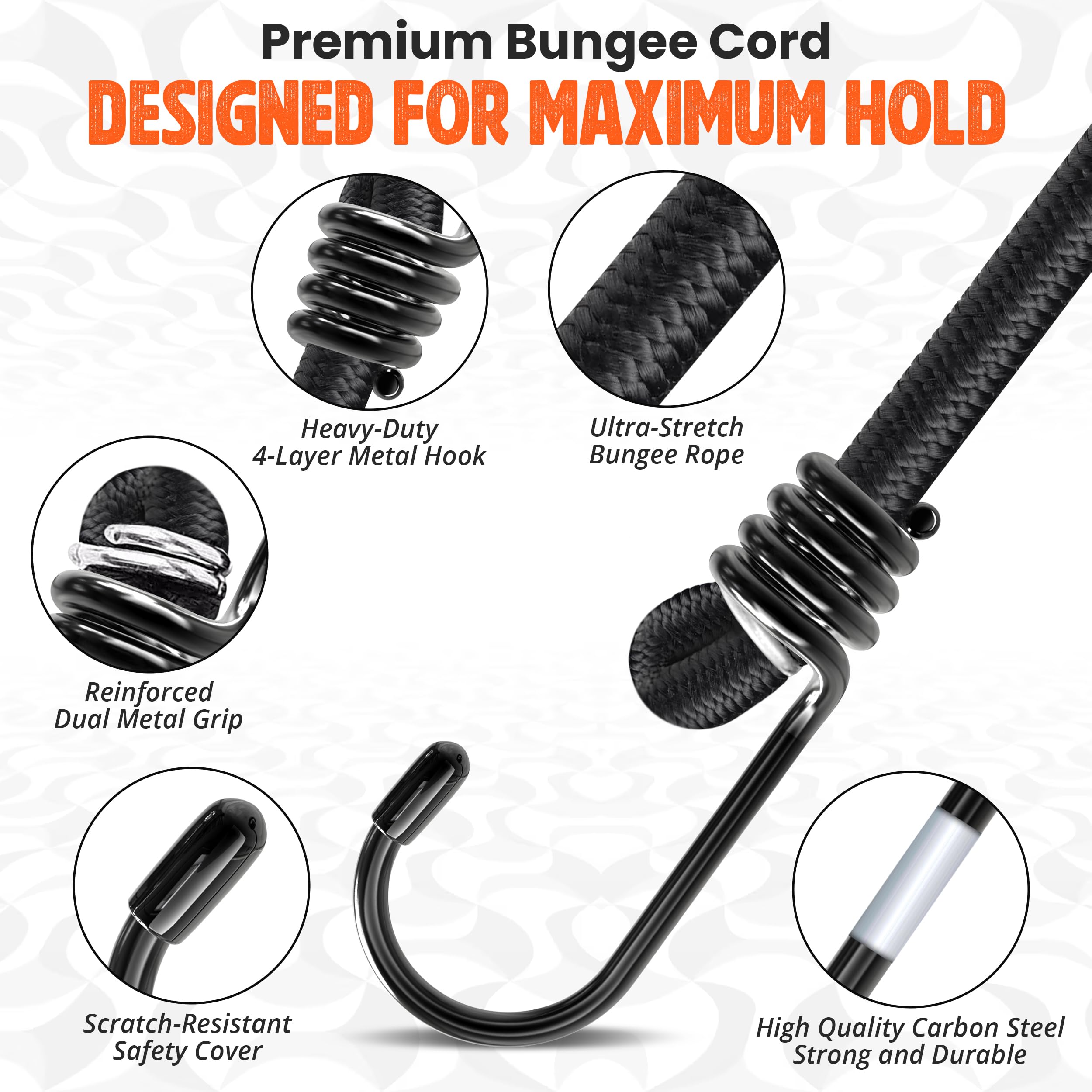 Bungee Cords with Hooks Heavy Duty Weatherproof & UV-Resistant Elastic Bungee Straps, Ideal for Securing Luggage Camps, Tarps - Image 3