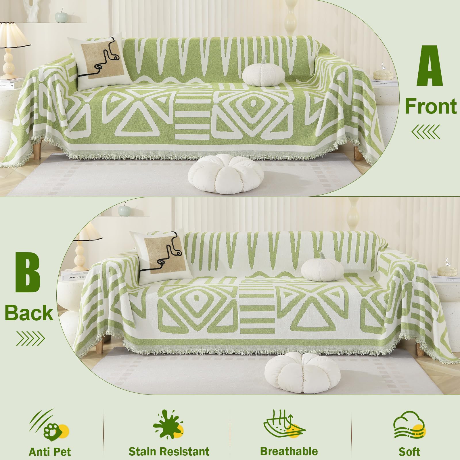 Royhom Boho Sofa Cover 3 Seater, Corner Sofa Covers L Shape, Washable Couch Cover with Tassel - Image 2