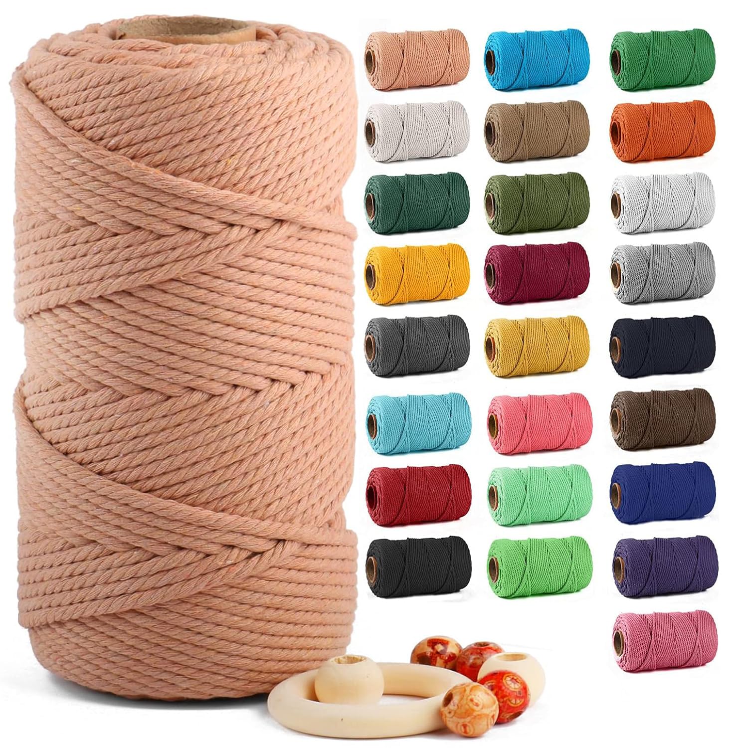 Macrame Cotton Cord 5mm x 109yds, ZUEXT Natural Handmade Brick Red Braided Cords 4 Strands Knitted Rope String for Craft Wall Hanging Weaving Tapestry