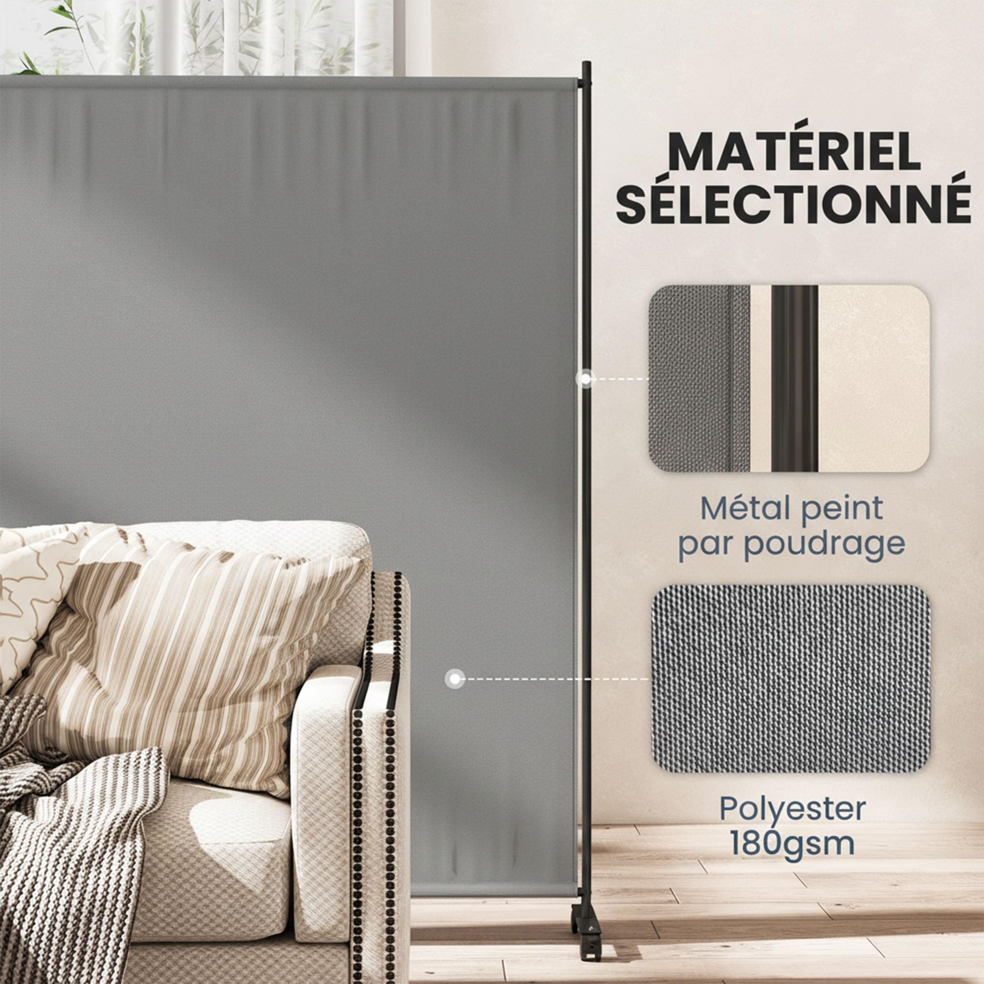 Outsunny Panneau Brise-Vue Extérieur sur roulettes 183x30x181 cm Gris | Opaque, Autoportant, Paravent Brise Vue Jardin, pour Terrasse Balcon
